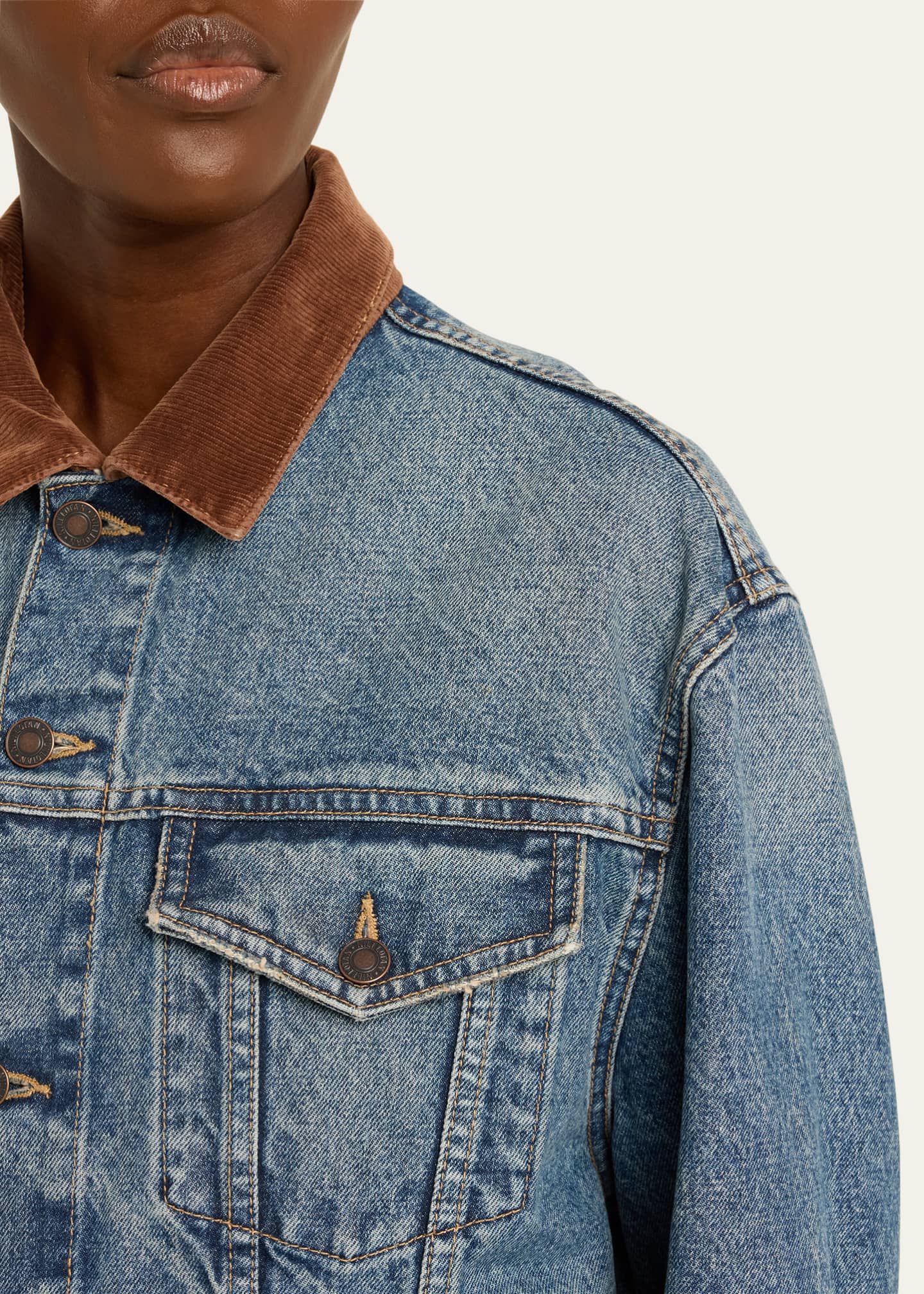 Nili Lotan Women s Chesney Corduroy Collar Denim Jacket