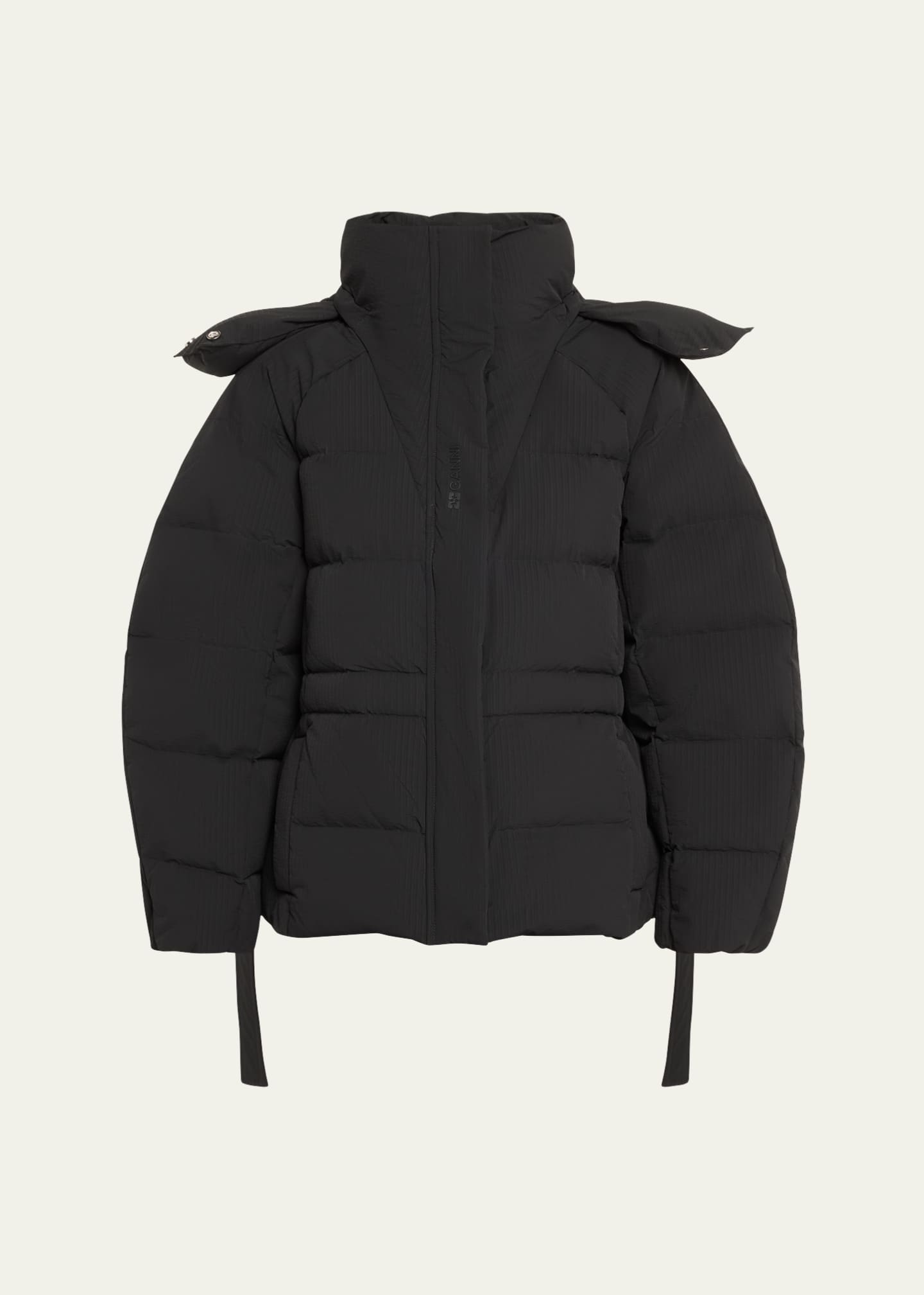 【50％OFF】 Ganni Oversized Seersucker Puffer Jacket with Removable Hood スーツ・フォーマル・ドレス