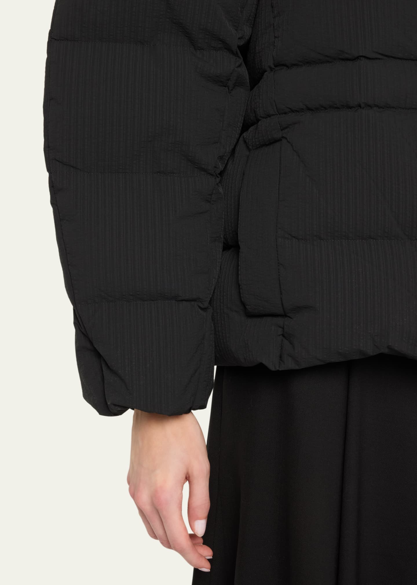 Ganni Oversized Seersucker Puffer Jacket with Removable Hood