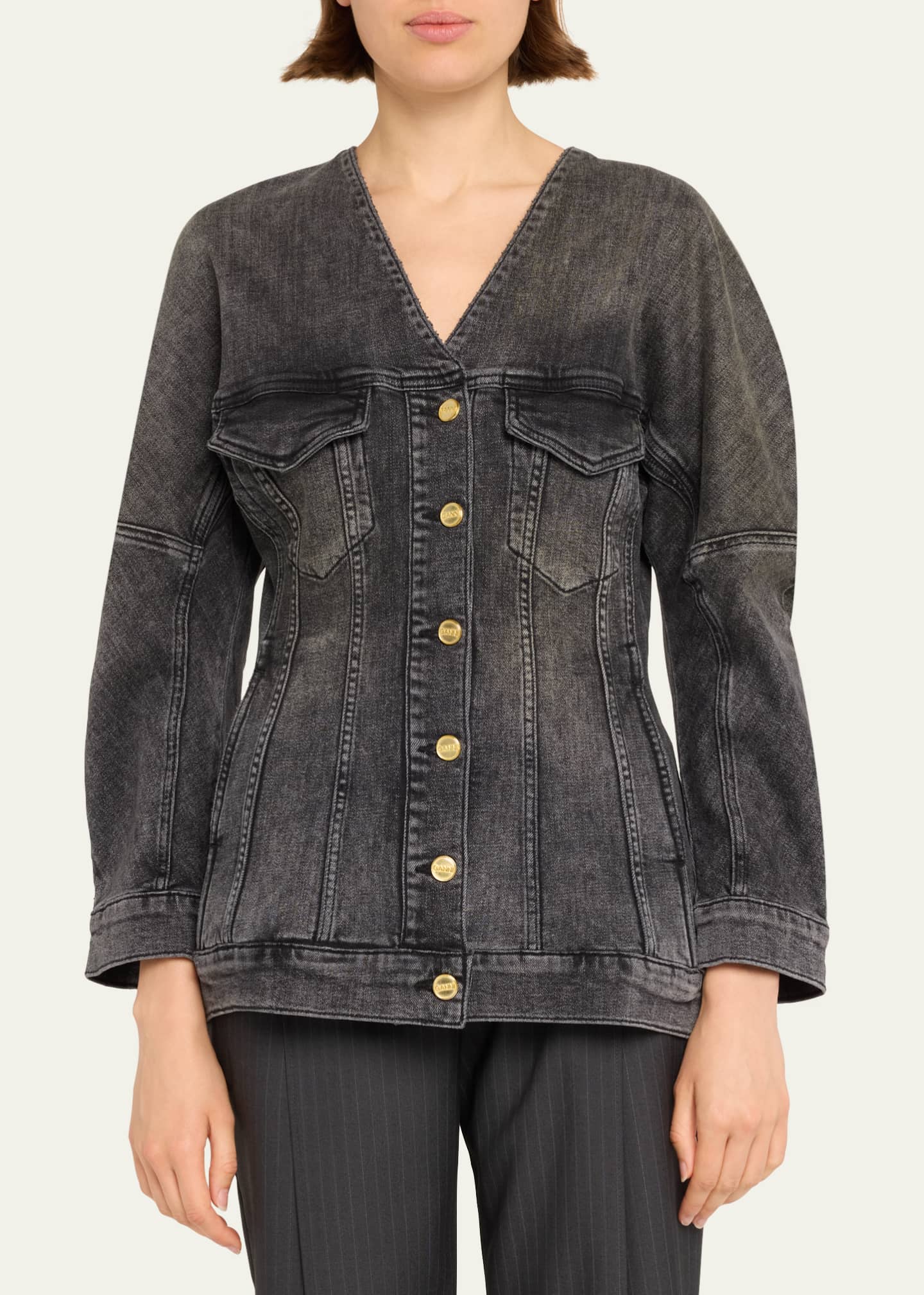 Ganni Shaped Denim Blazer Image 4 of 5
