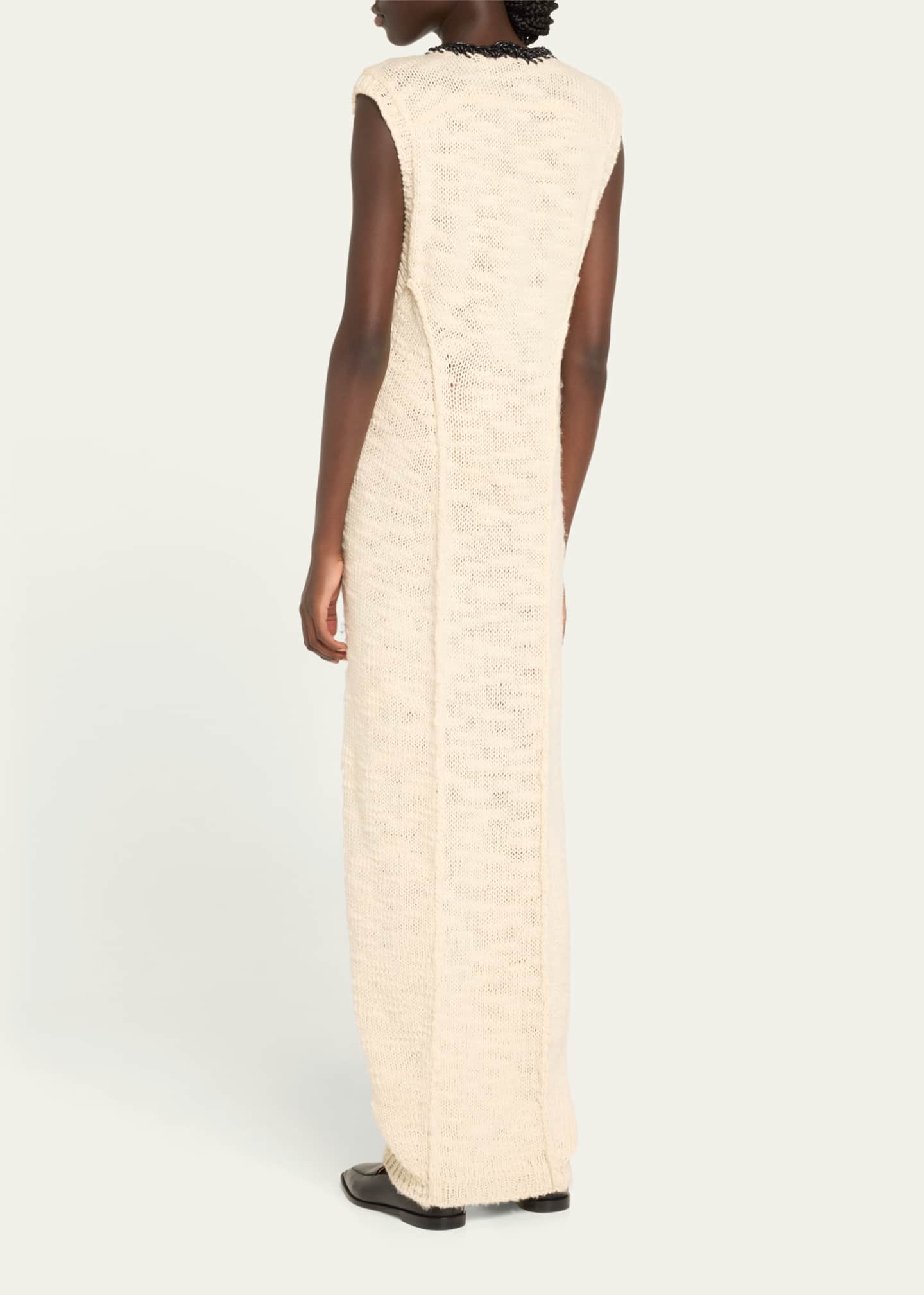 Aisling Camps Long Leather-Trim Crochet Wool Cocoon Dress Image 3 of 5