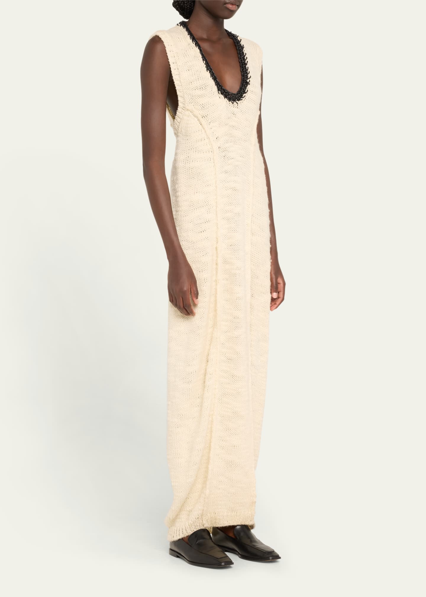 Aisling Camps Long Leather-Trim Crochet Wool Cocoon Dress Image 4 of 5