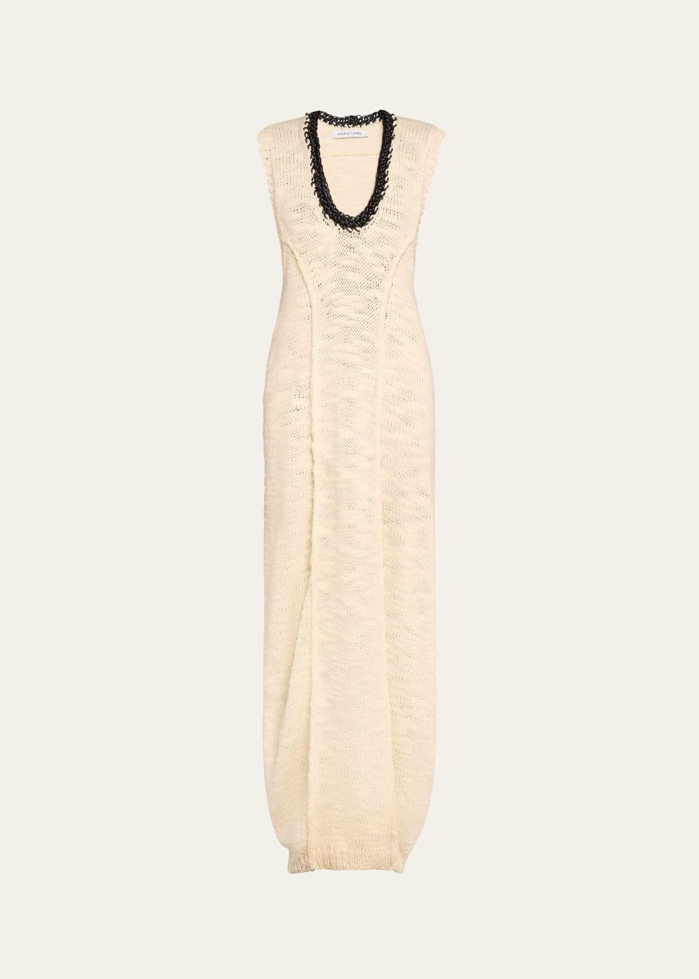 Aisling Camps Long Leather-Trim Crochet Wool Cocoon Dress Image 1 of 5