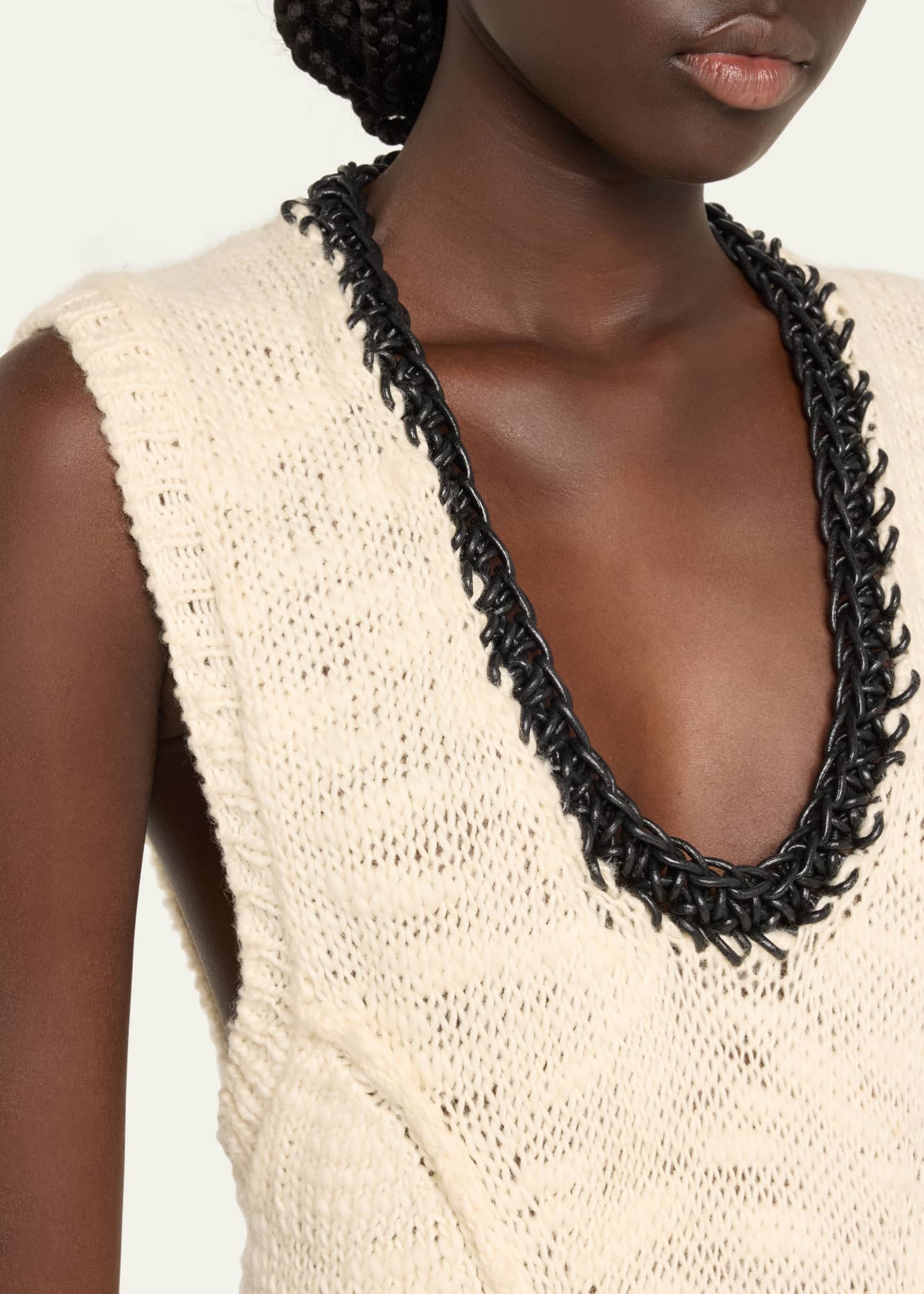 Aisling Camps Long Leather-Trim Crochet Wool Cocoon Dress Image 5 of 5