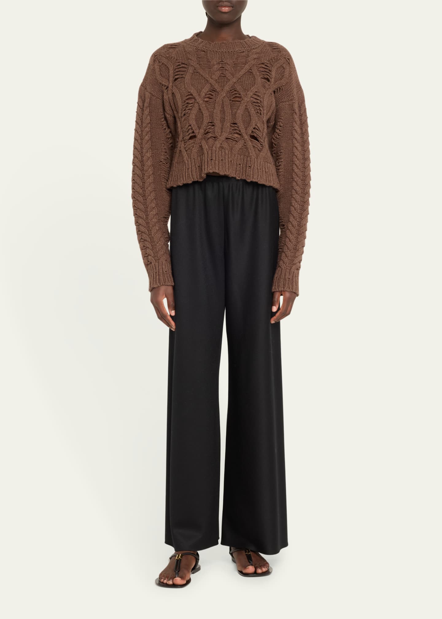 Aisling Camps Distress Crop Cable Wool Cashmere Sweater Image 2 of 5
