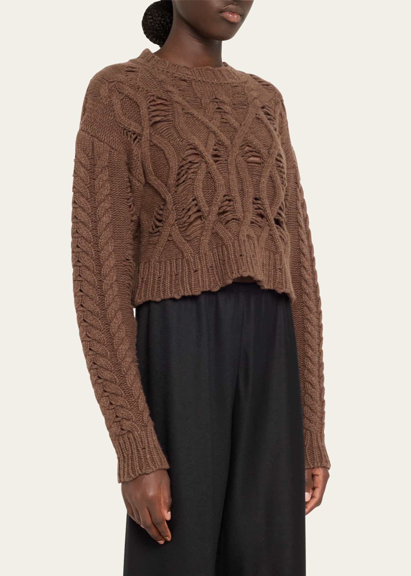 Aisling Camps Distress Crop Cable Wool Cashmere Sweater Image 4 of 5