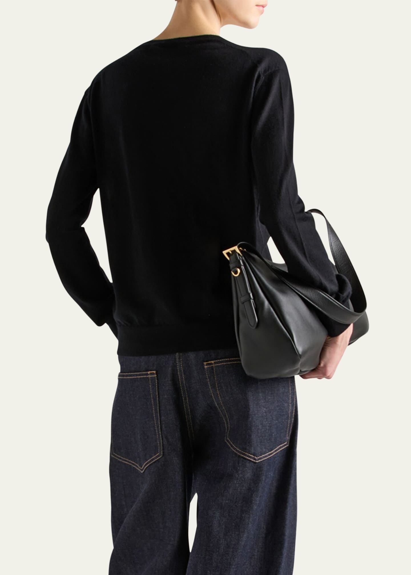 Prada Logo Intarsia V-Neck Superfine Cashmere Cardigan Image 3 of 4