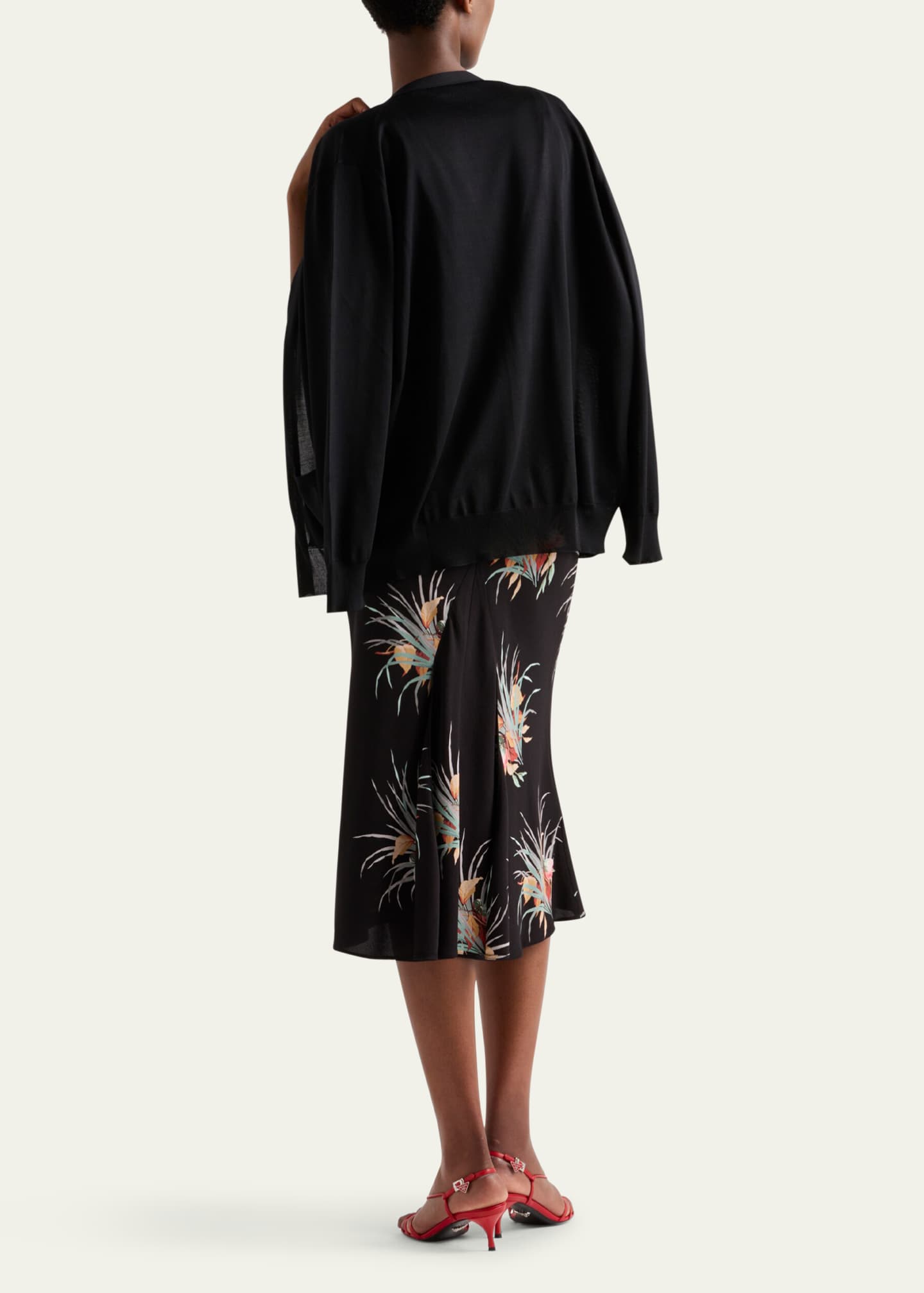 Prada Floral Sable Fit-Flare Midi Dress Image 3 of 4