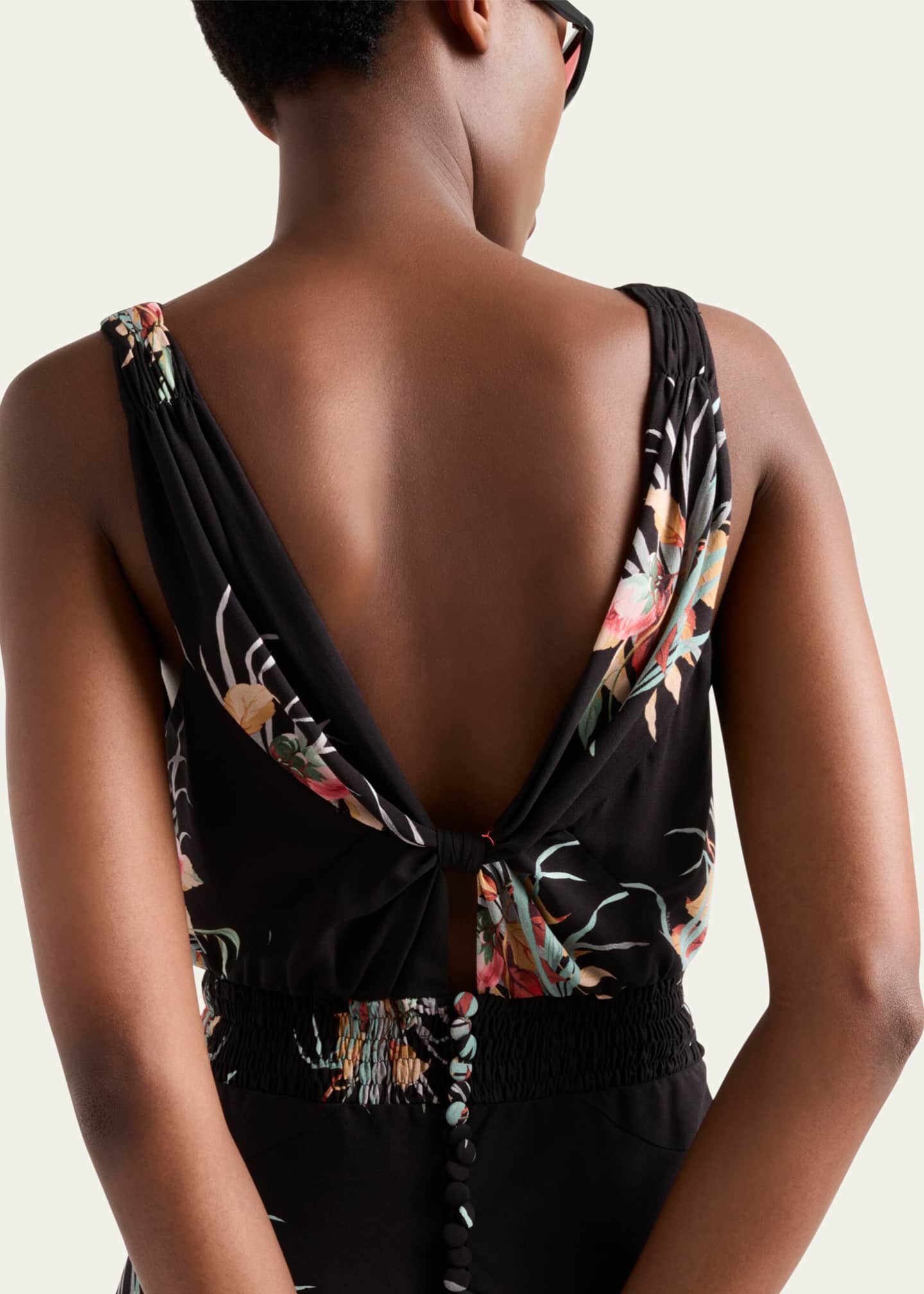 Prada Floral Sable Fit-Flare Midi Dress Image 4 of 4