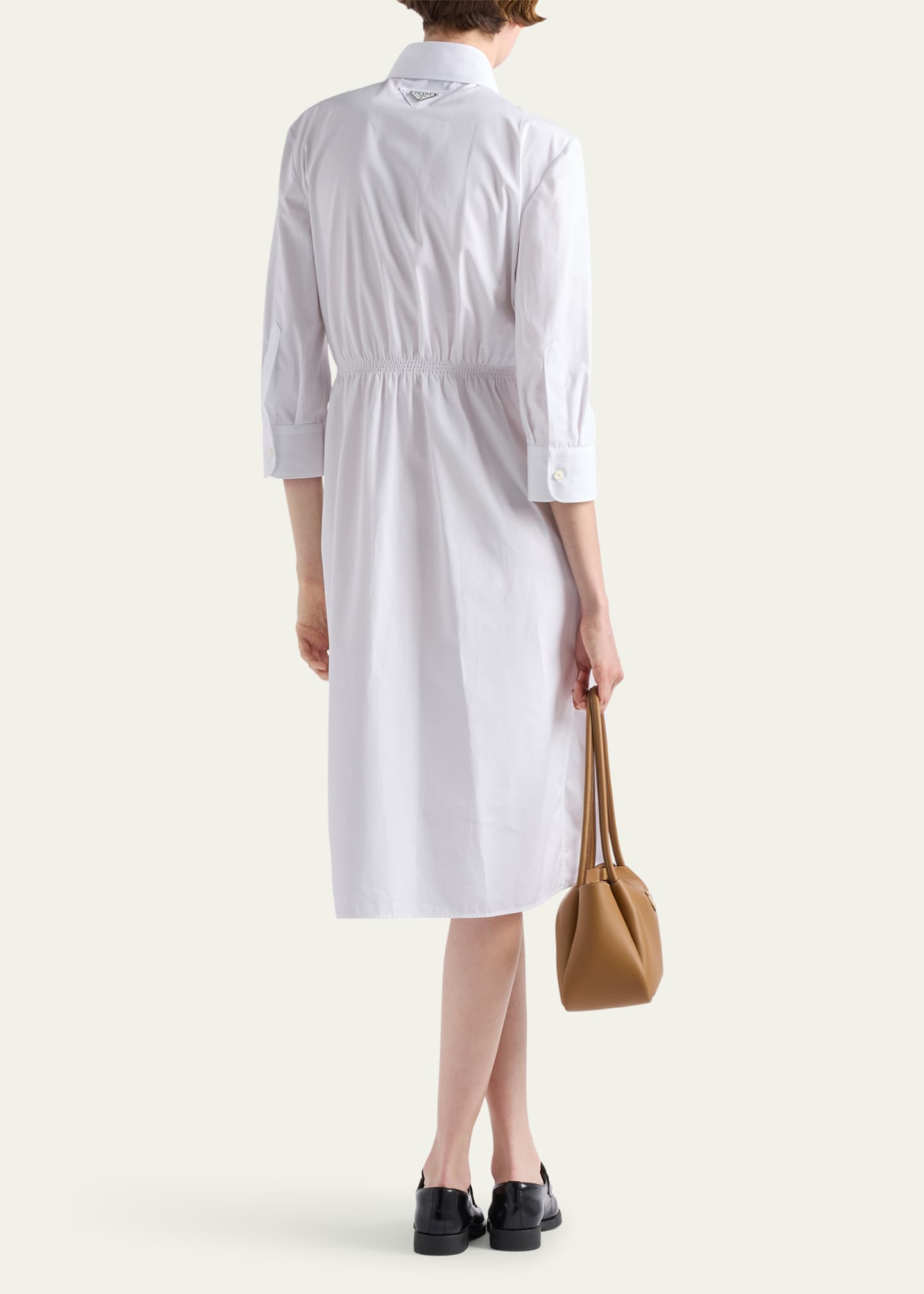 Prada Button Down Belted Poplin Midi Shirt Dress Image 3 of 3