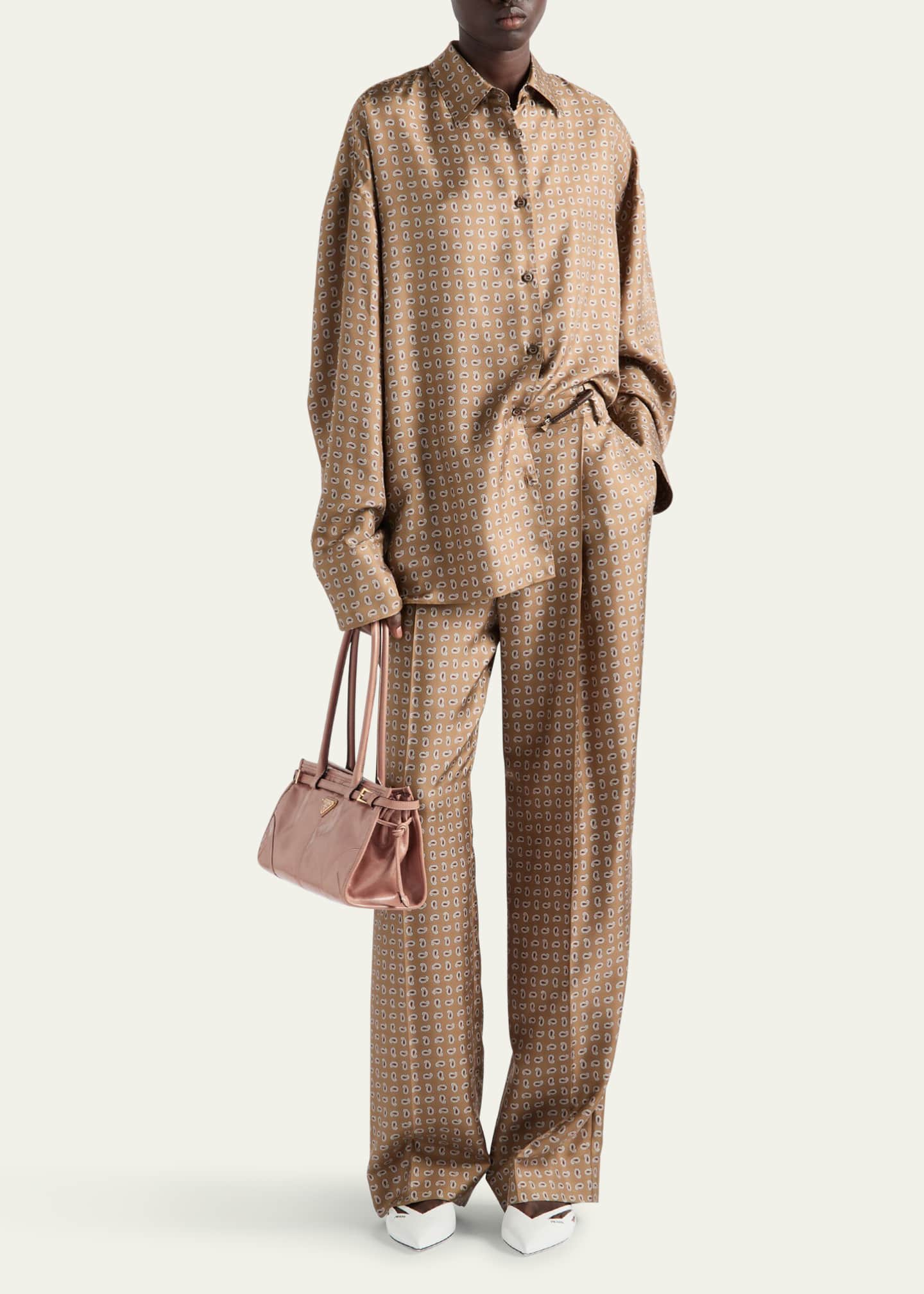 Prada Paisley Wide Leg Silk Twill Pants Image 2 of 5
