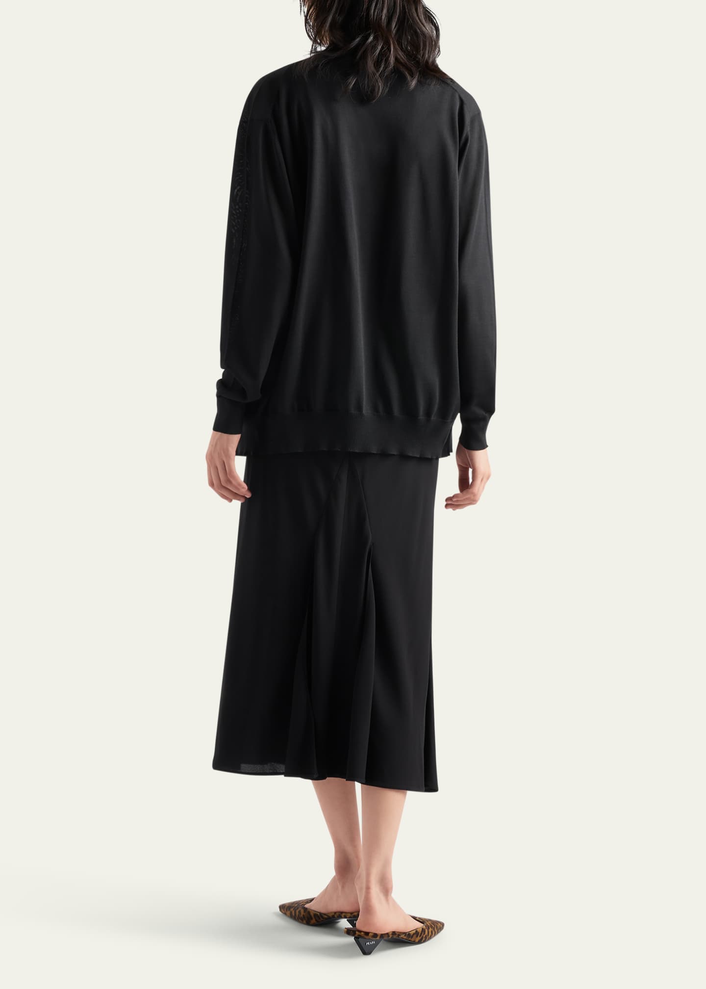 Prada Sable Fit-Flare Midi Dress Image 3 of 3