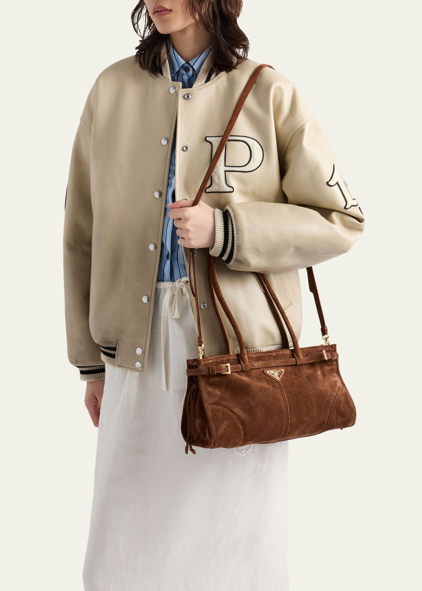 Prada Buckle Suede Shoulder Bag Image 2 of 3