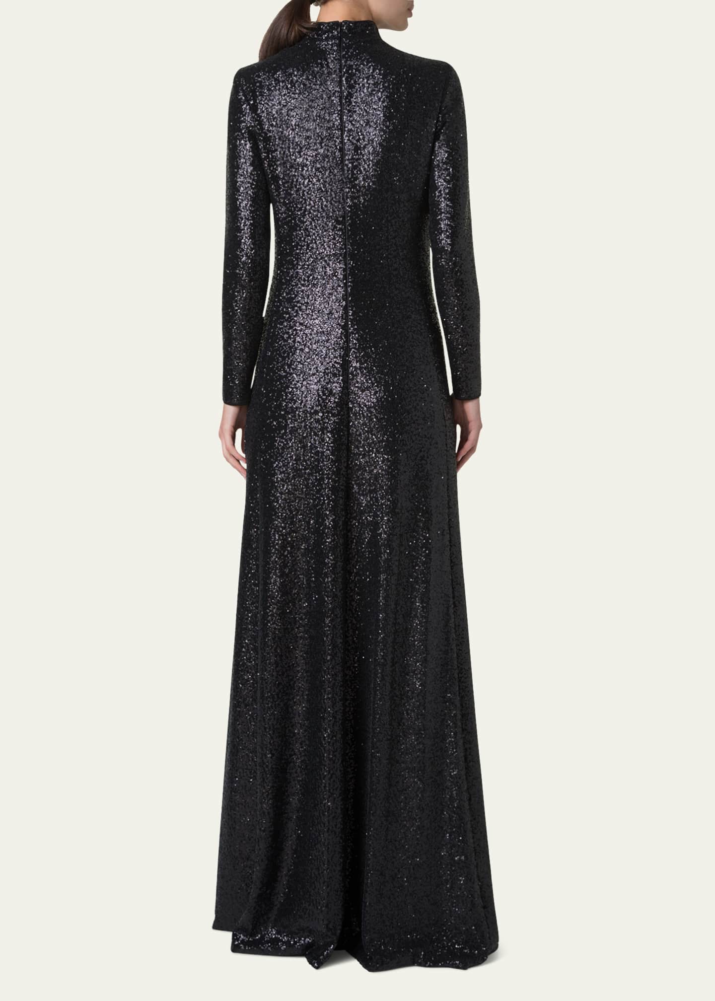 Akris Sequined Jersey High-Neck Long Sleeve Gown Image 3 of 5