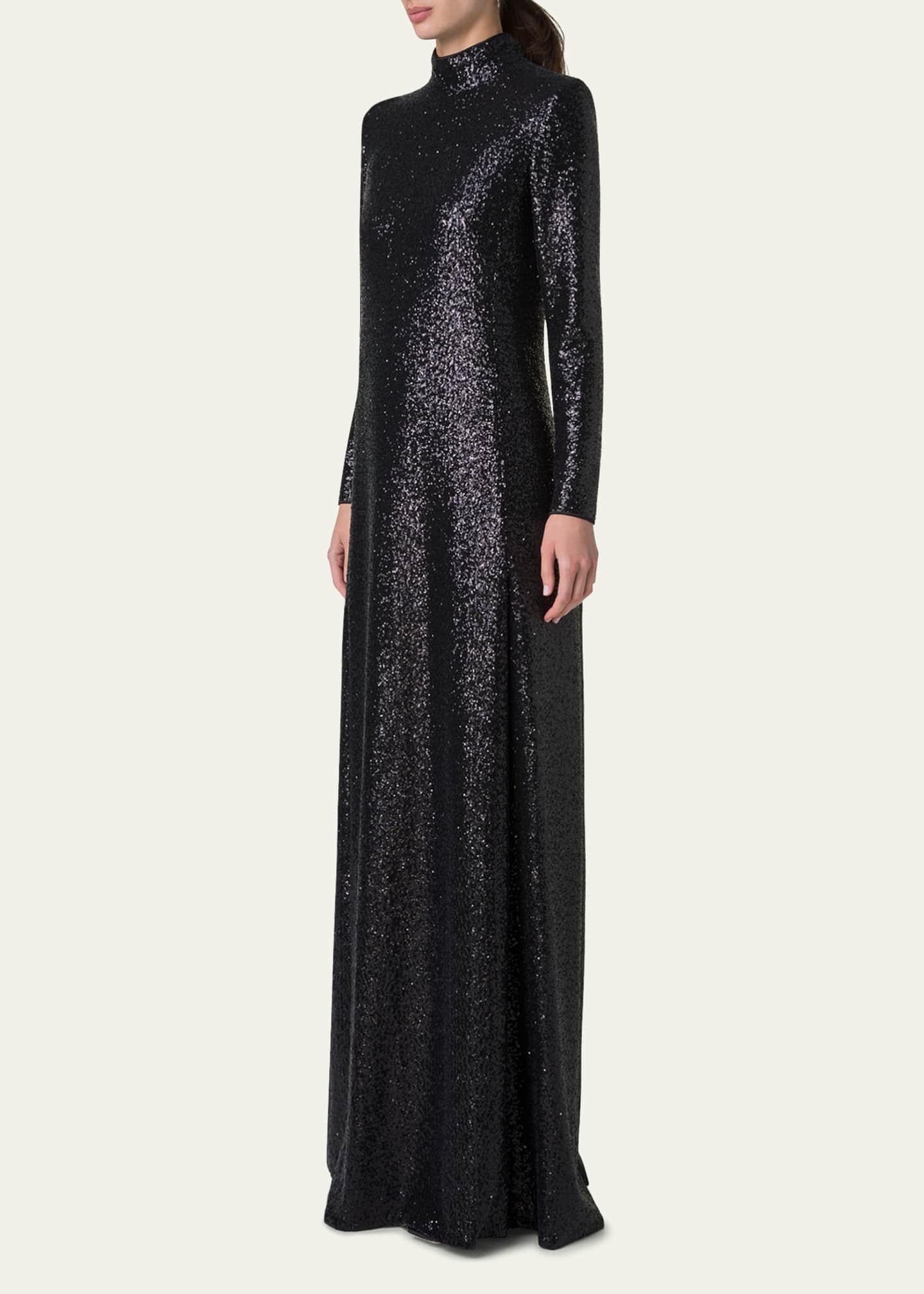 Akris Sequined Jersey High-Neck Long Sleeve Gown Image 4 of 5