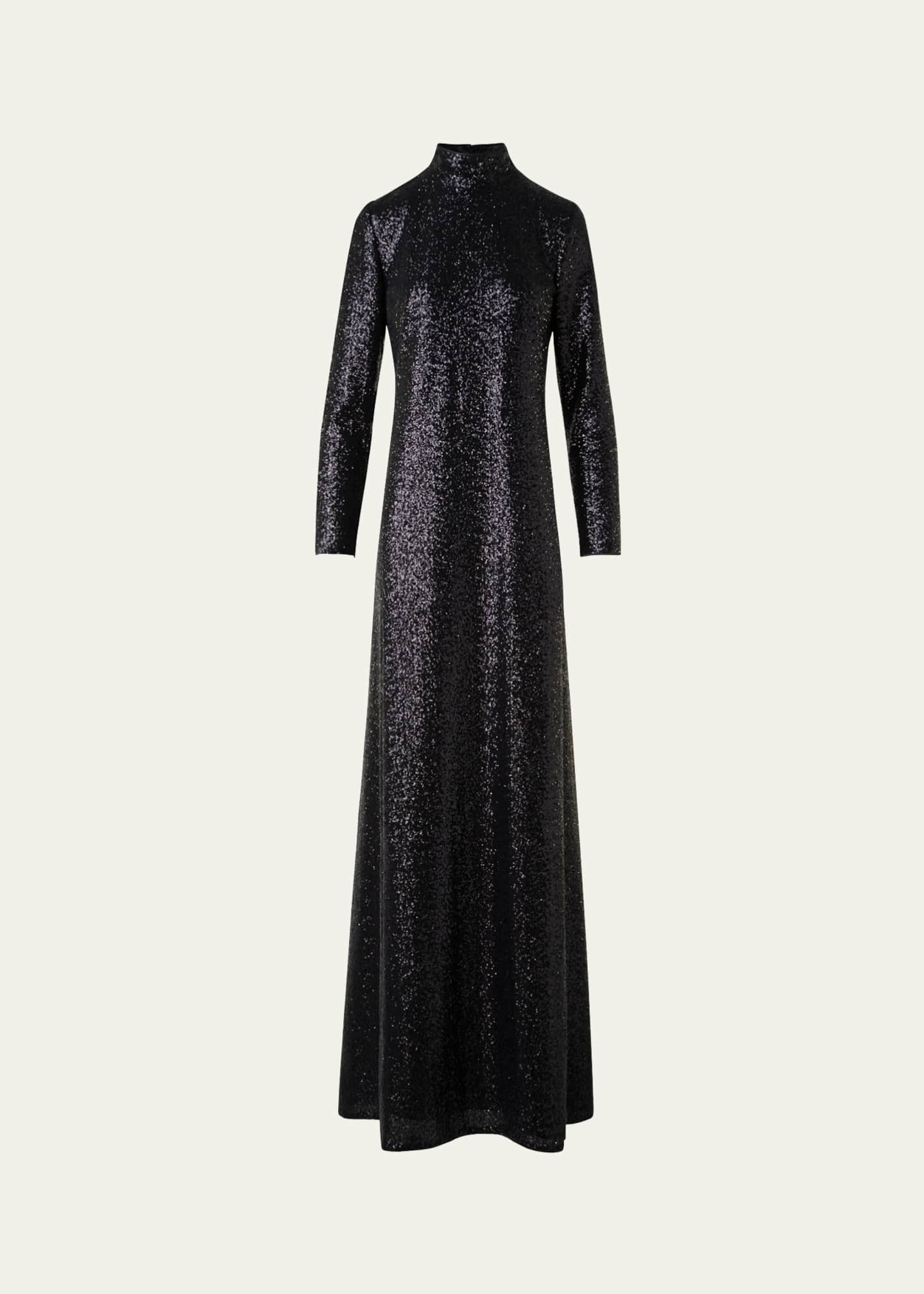 Akris Sequined Jersey High-Neck Long Sleeve Gown Image 1 of 5