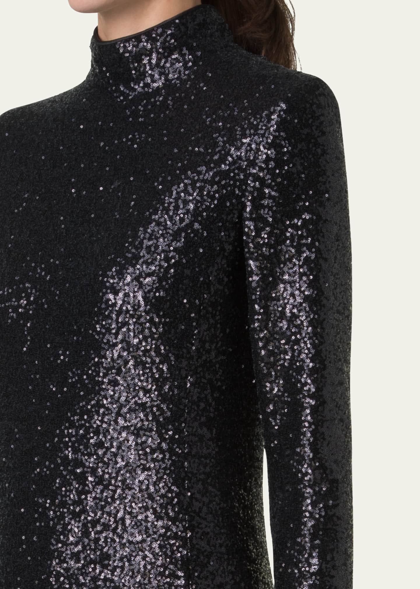 Akris Sequined Jersey High-Neck Long Sleeve Gown Image 5 of 5