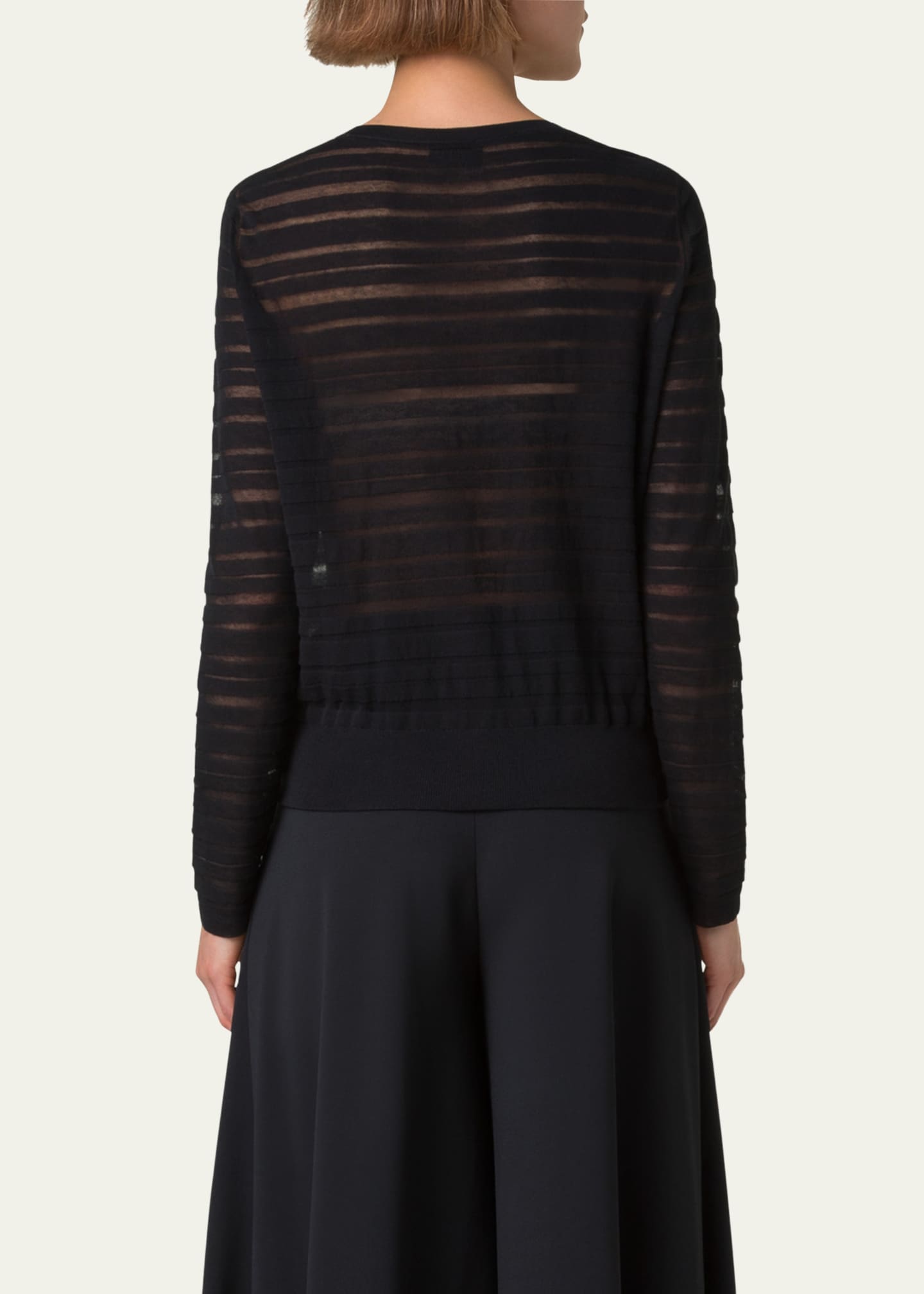 Sheer Stripe Knit Crewneck Sweater - Thumbnail 3