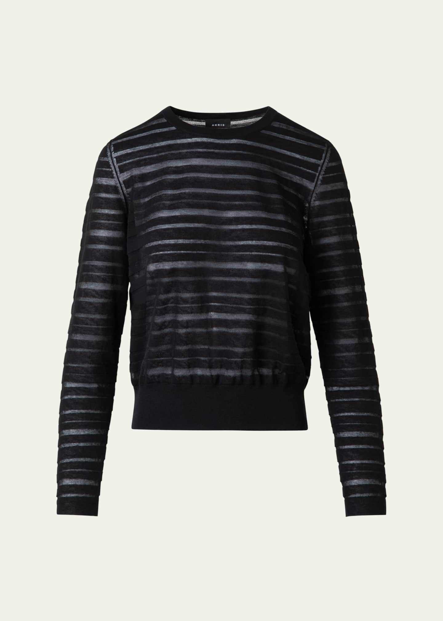 Sheer Stripe Knit Crewneck Sweater
