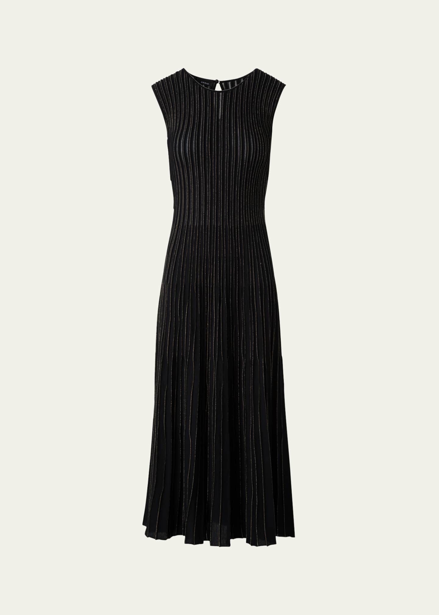 Metallic Pinstripes Knit Sleeveless Midi Dress