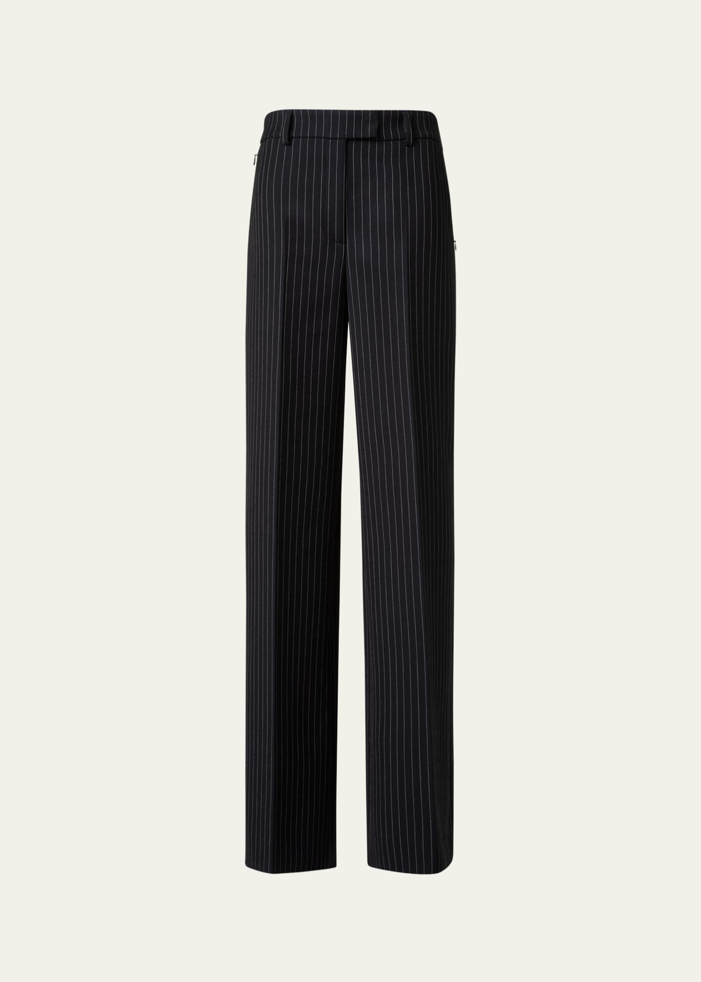 【HI FI FNK】Marco Striped Wide Trousers Max Studio Women's Easy Wide Leg Pant, Black/White Mini