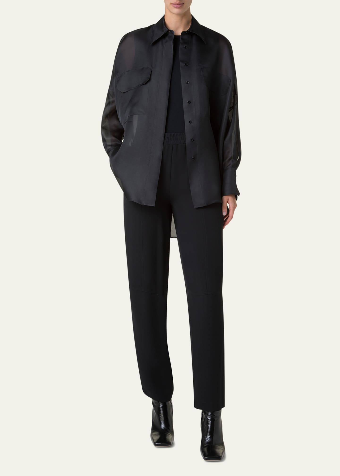 Akris Oversized Button Down Silk Organza Blouse Image 2 of 5