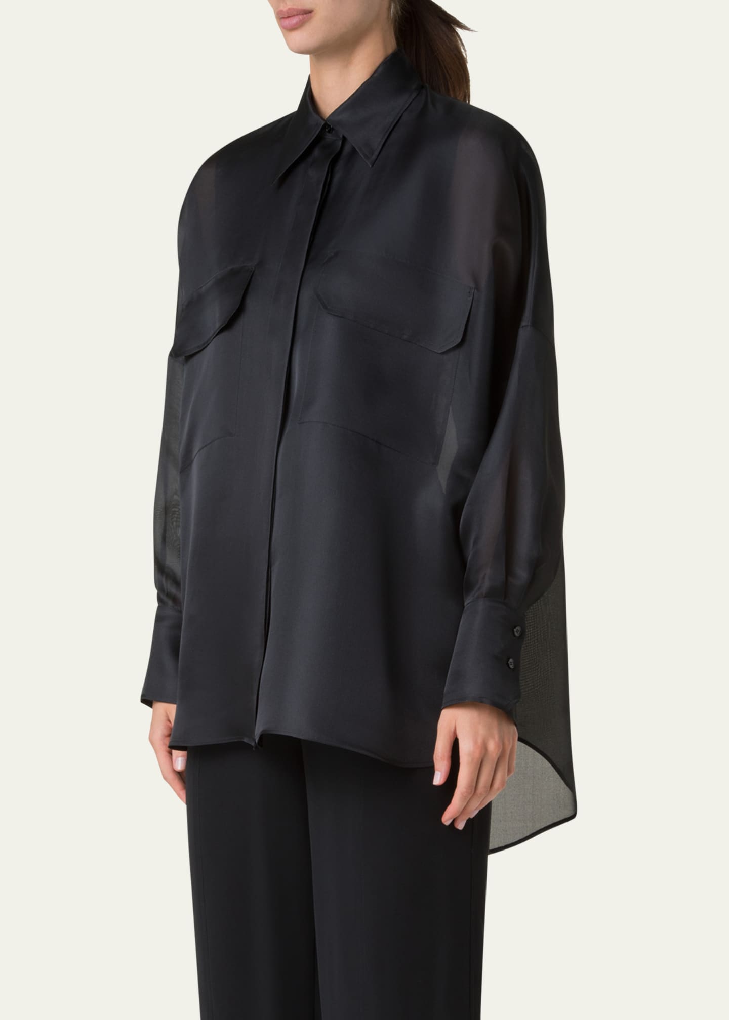 Akris Oversized Button Down Silk Organza Blouse Image 4 of 5
