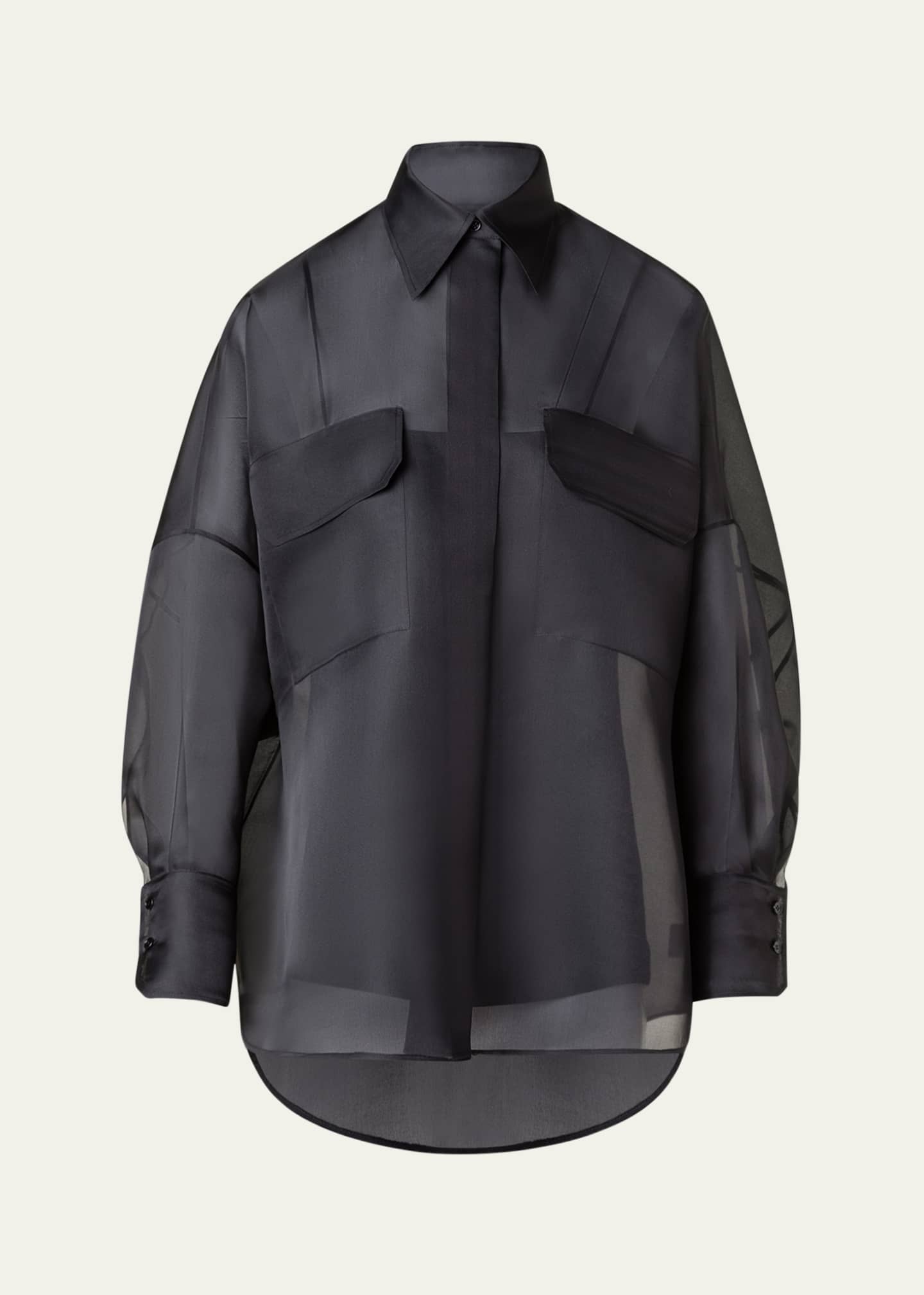 Akris Oversized Button Down Silk Organza Blouse Image 1 of 5