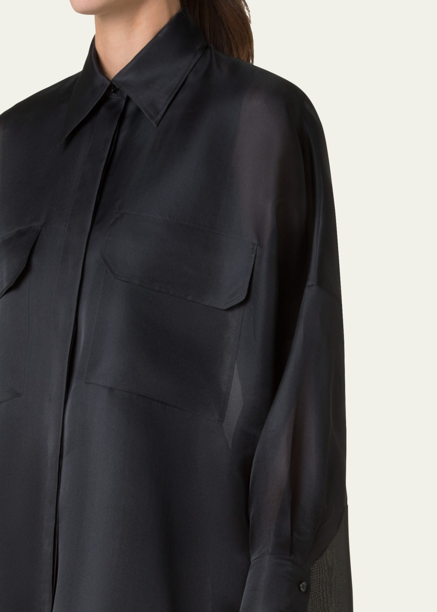 Akris Oversized Button Down Silk Organza Blouse Image 5 of 5