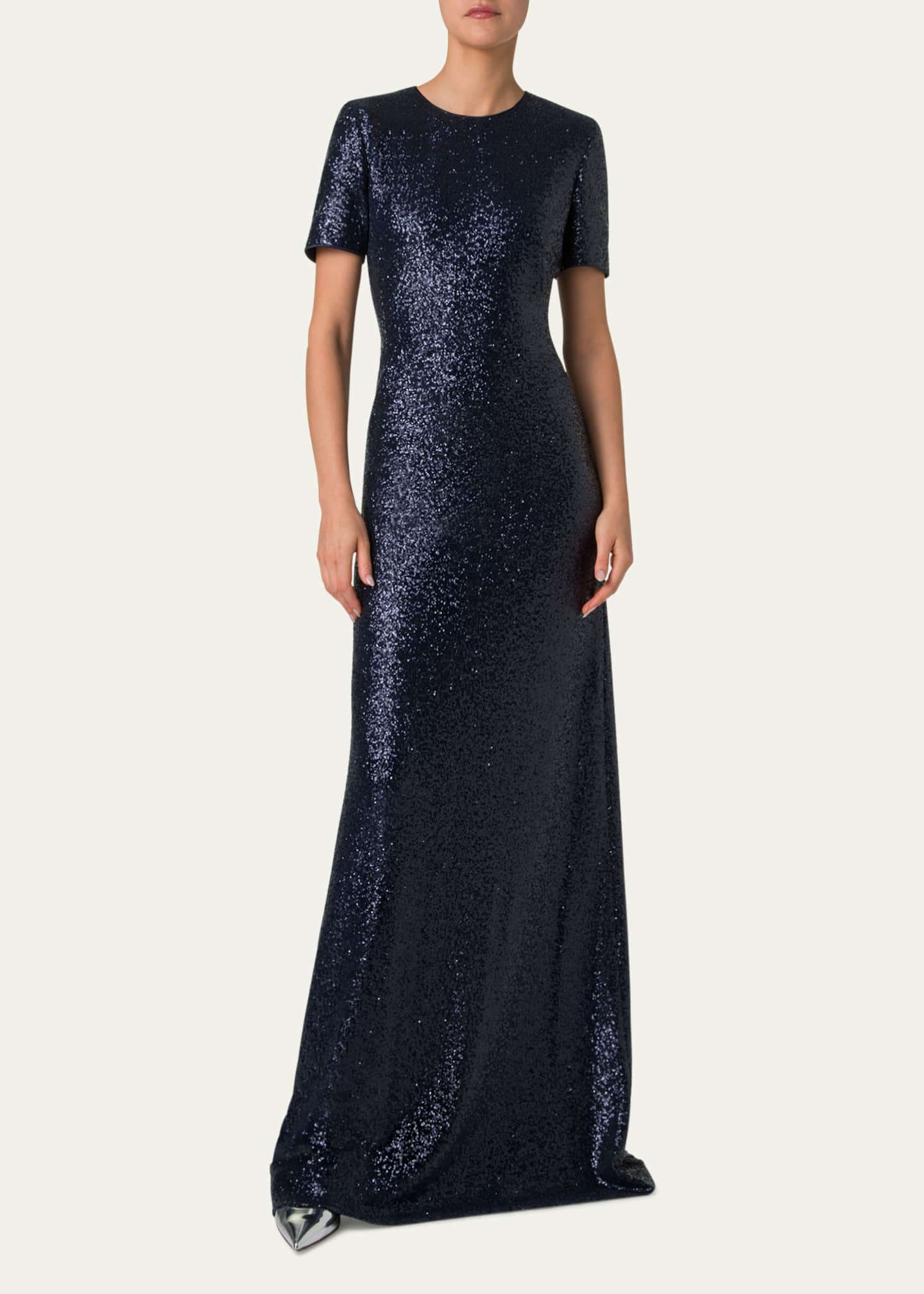 Akris Short-Sleeve Stretch Paillette Jersey Gown Image 2 of 5
