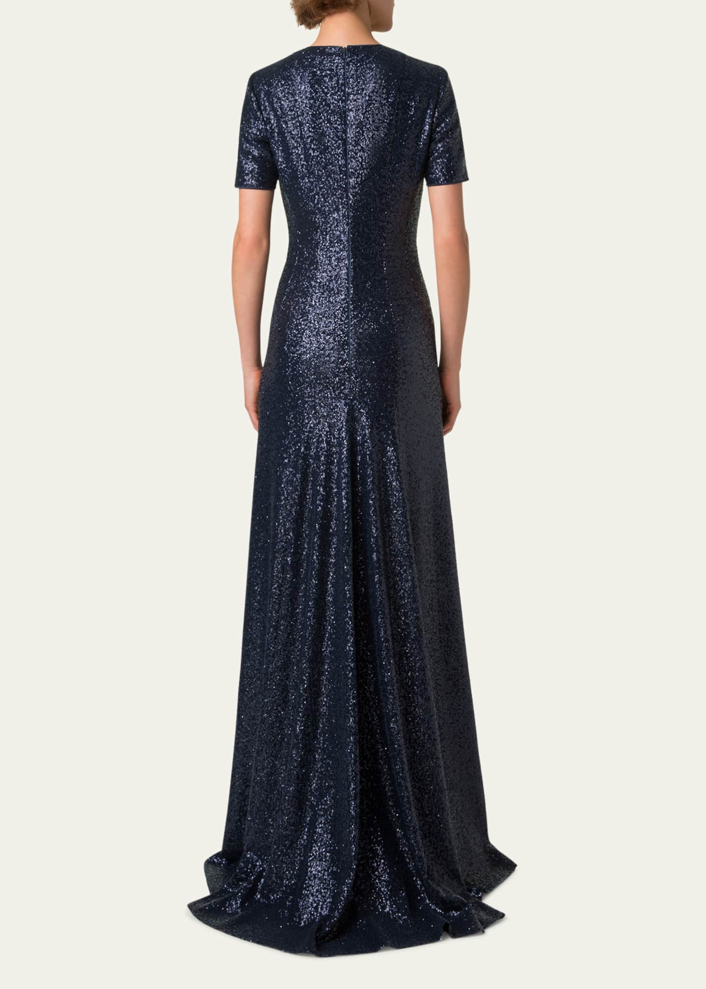 Akris Short-Sleeve Stretch Paillette Jersey Gown Image 3 of 5