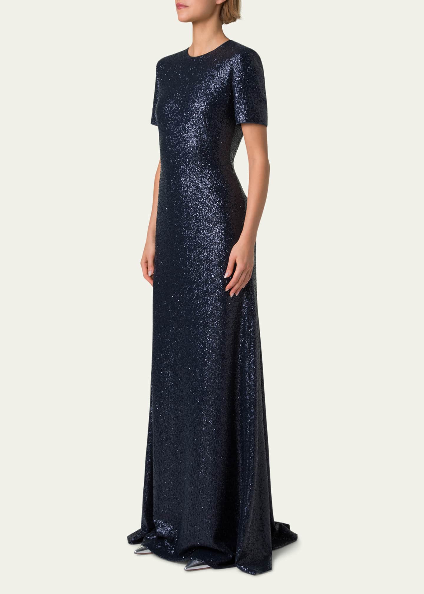 Akris Short-Sleeve Stretch Paillette Jersey Gown Image 4 of 5