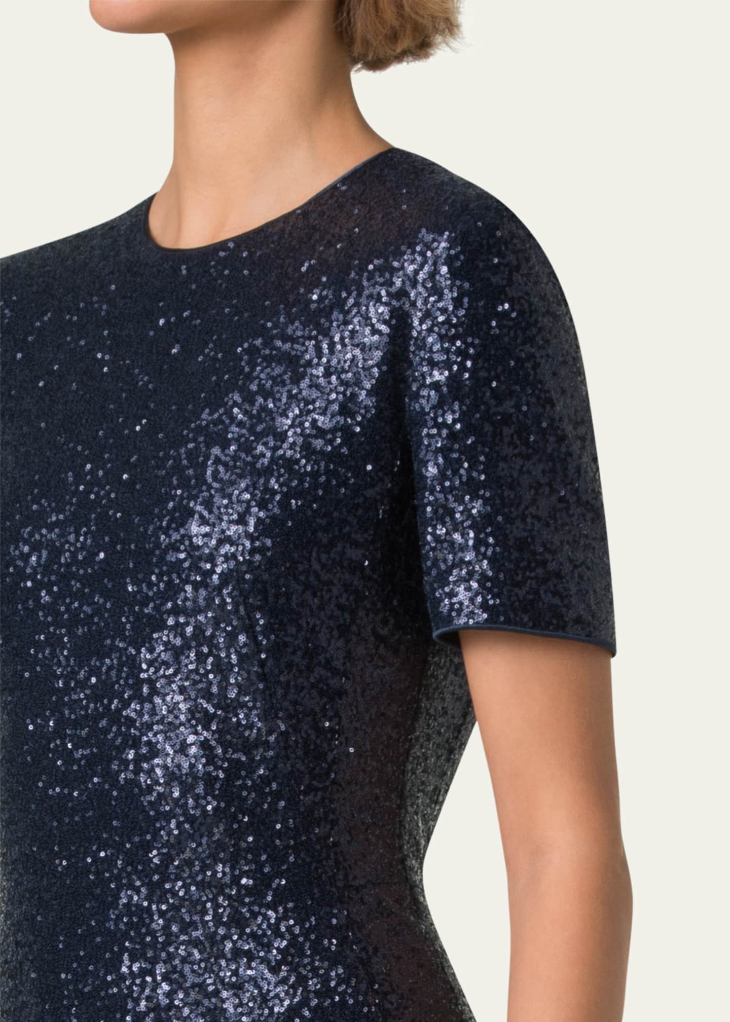 Akris Short-Sleeve Stretch Paillette Jersey Gown Image 5 of 5