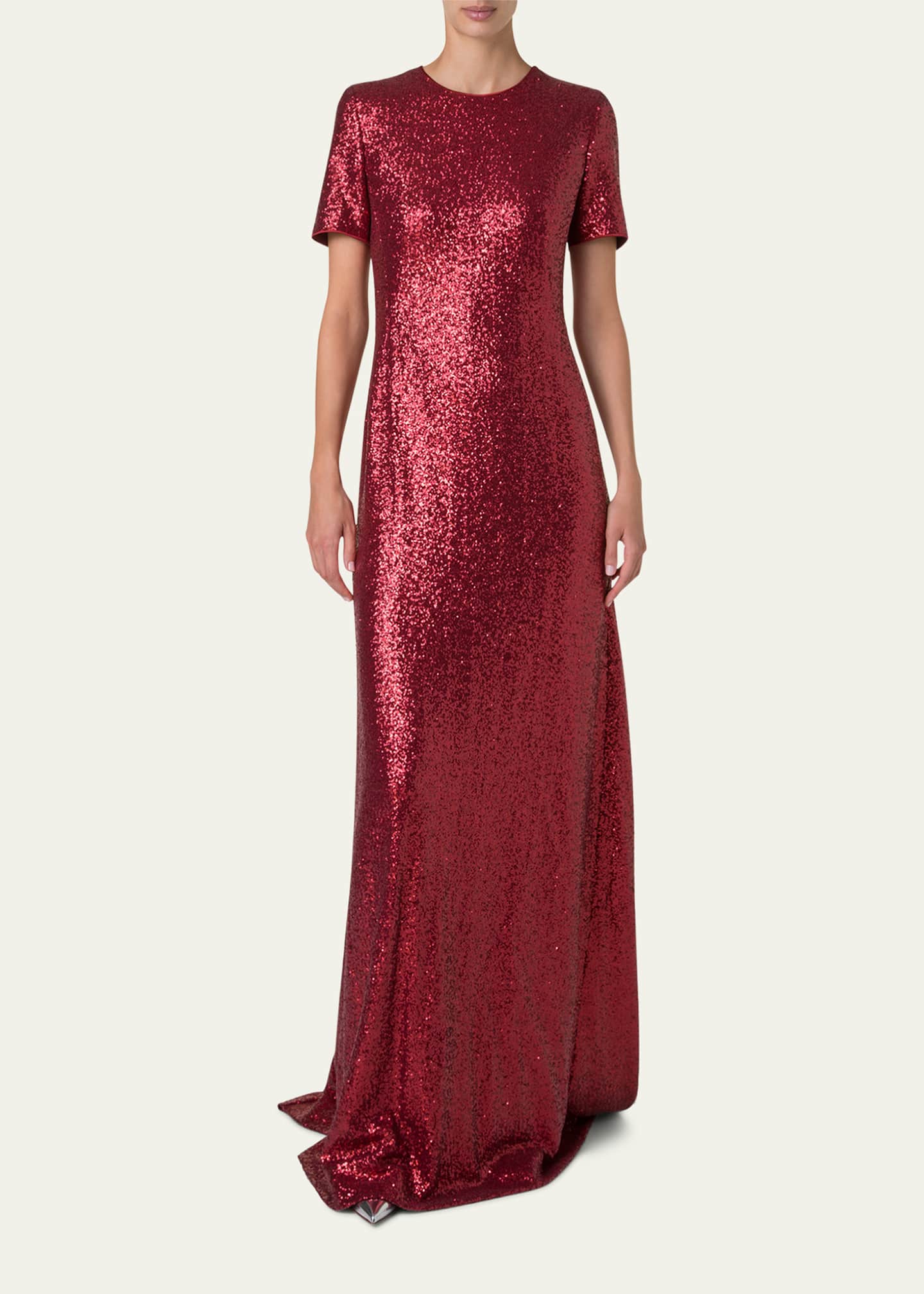Akris Short-Sleeve Stretch Paillette Jersey Gown Image 2 of 5