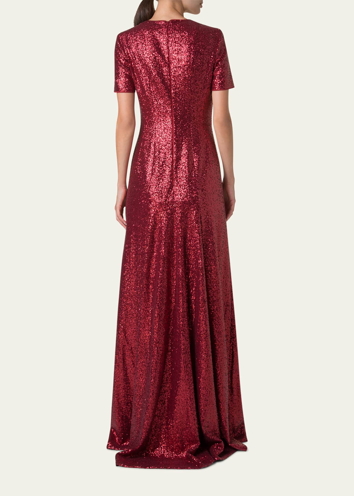 Akris Short-Sleeve Stretch Paillette Jersey Gown Image 3 of 5