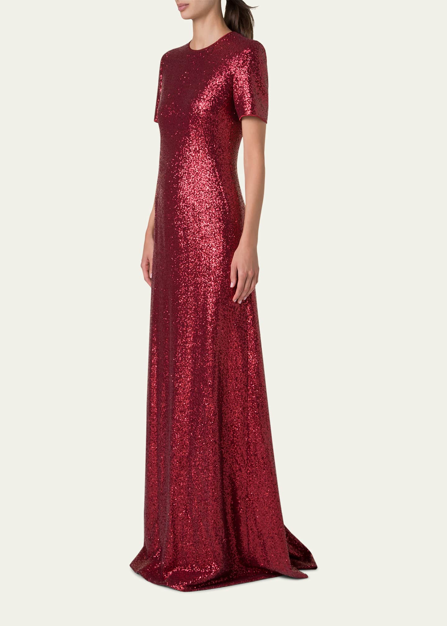 Akris Short-Sleeve Stretch Paillette Jersey Gown Image 4 of 5