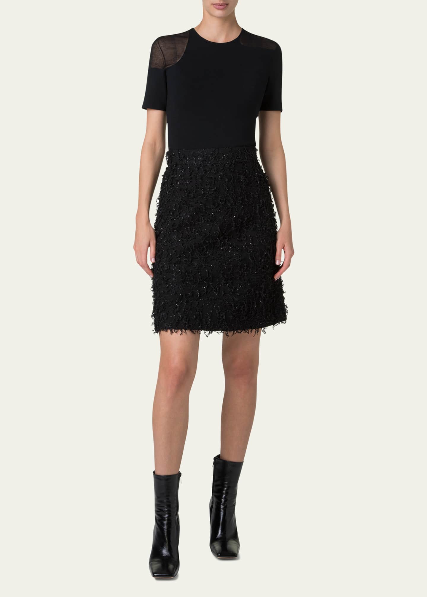 Akris Short Sequined Fringe Boucle Skirt Image 2 of 5