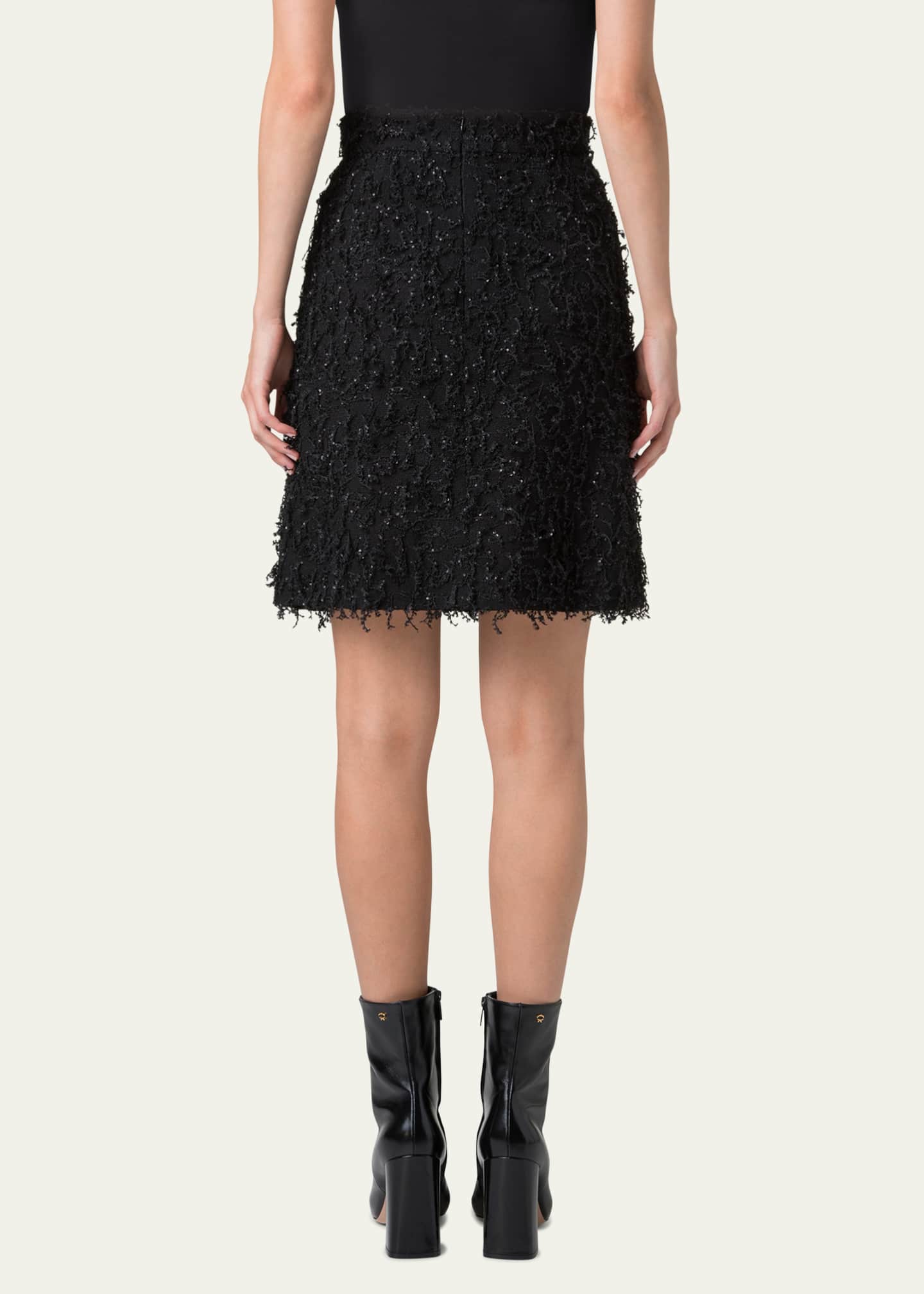 Akris Short Sequined Fringe Boucle Skirt Image 3 of 5