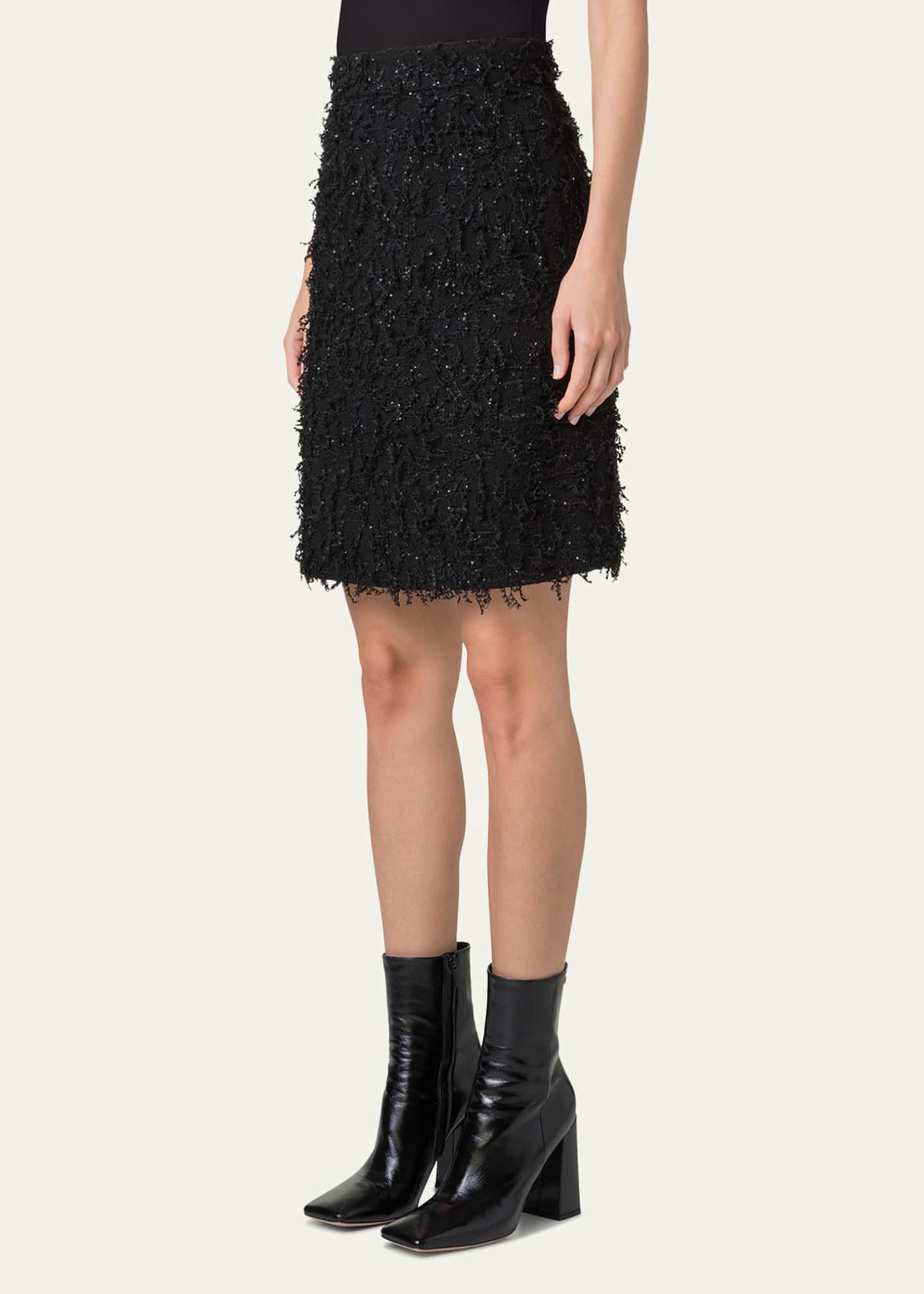 Akris Short Sequined Fringe Boucle Skirt Image 4 of 5