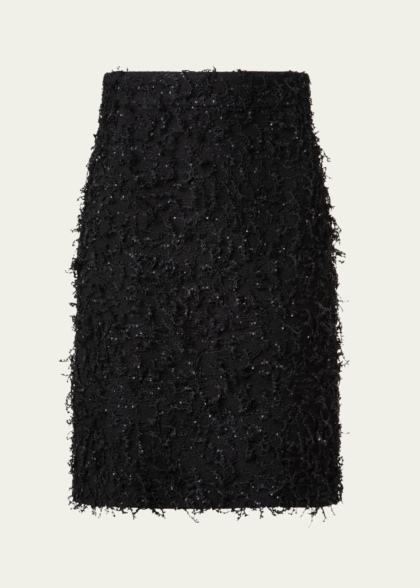 Akris Short Sequined Fringe Boucle Skirt Image 1 of 5