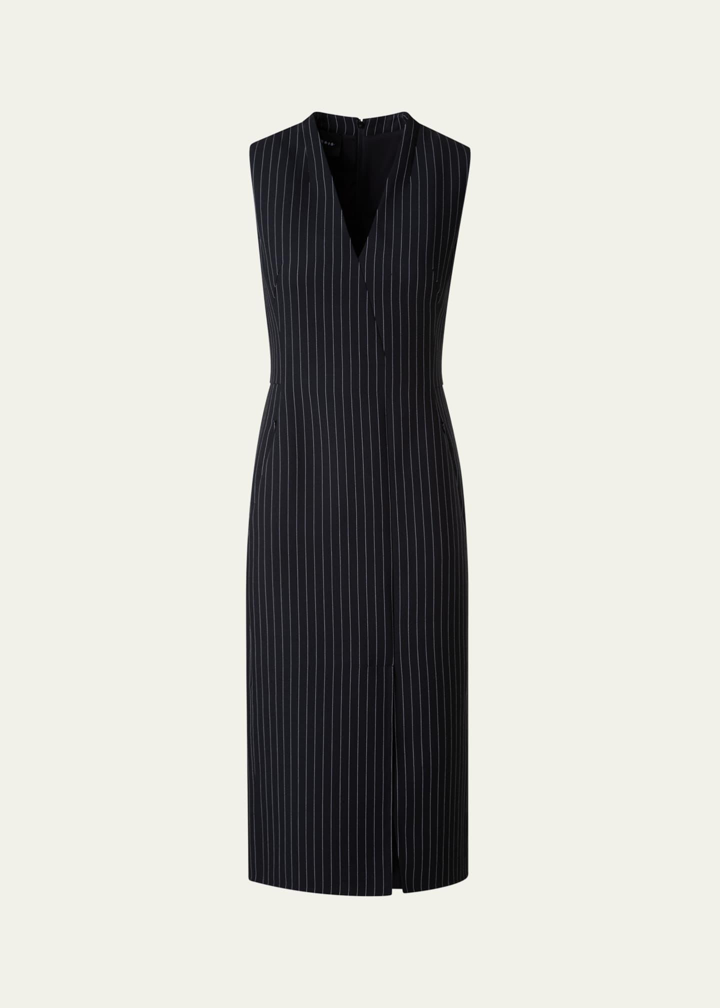 V-Neck Pinstripe Sleeveless Dress