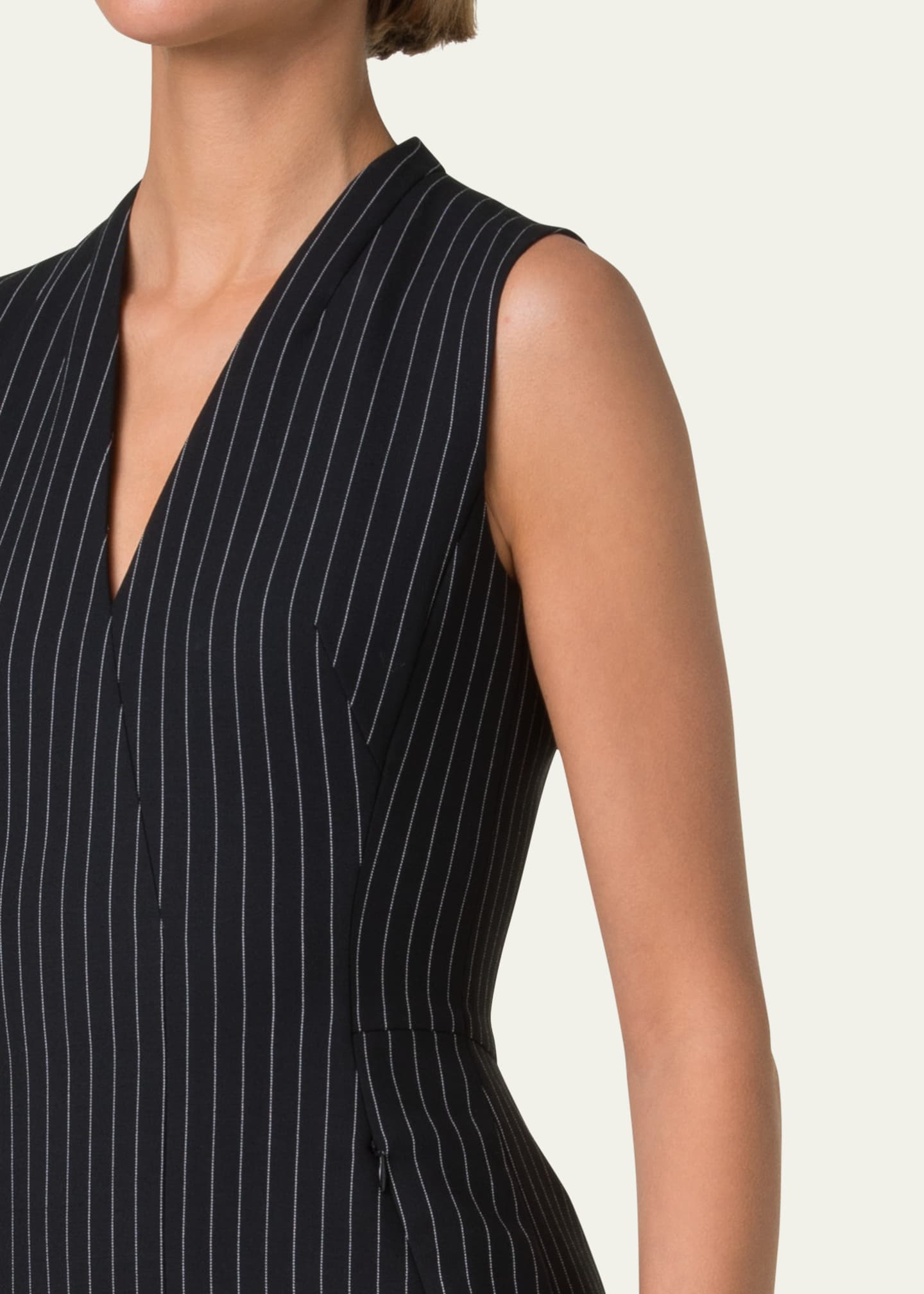 V-Neck Pinstripe Sleeveless Dress - Thumbnail 5