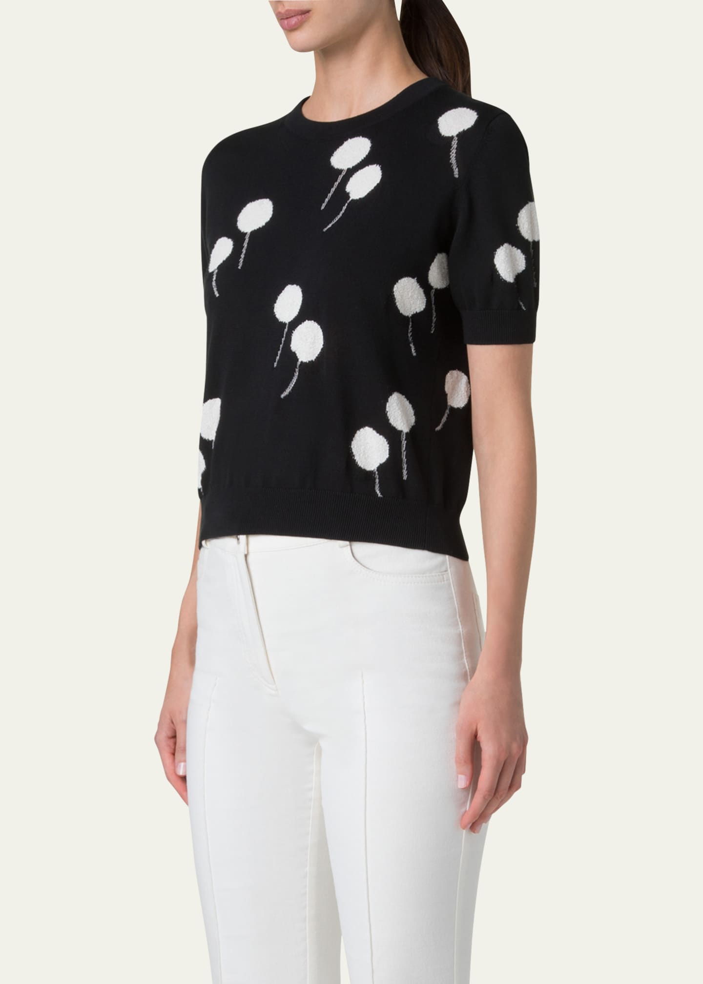 Akris Windflower Short-Sleeve Cotton Sweater Image 4 of 5