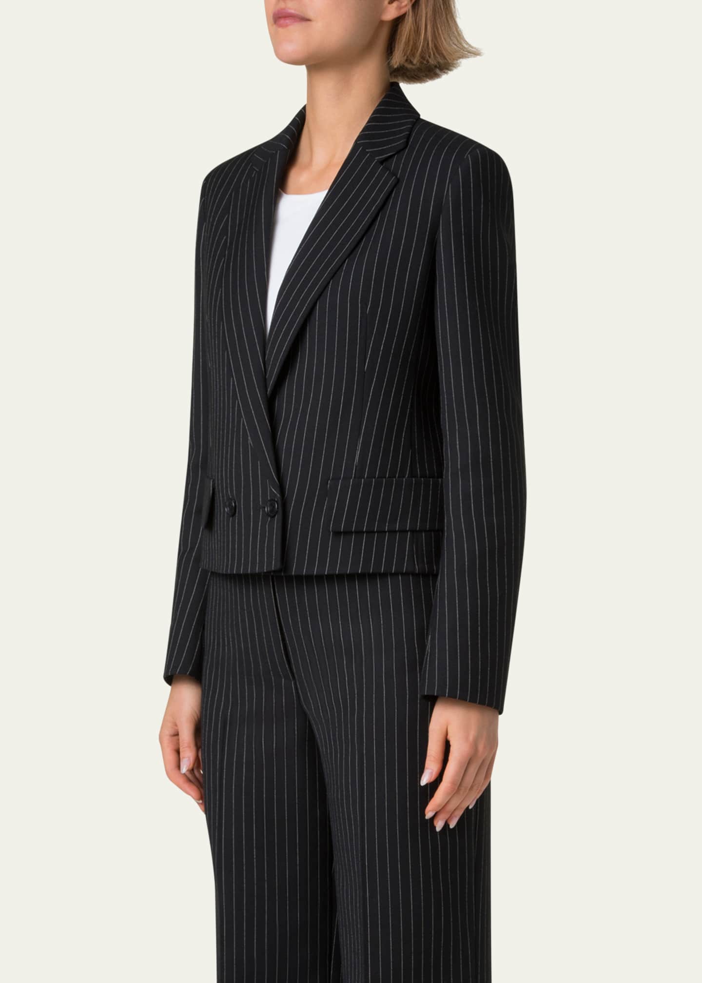 Akris Adele Pinstripe Double-Breasted Short Jacket Image 4 of 5