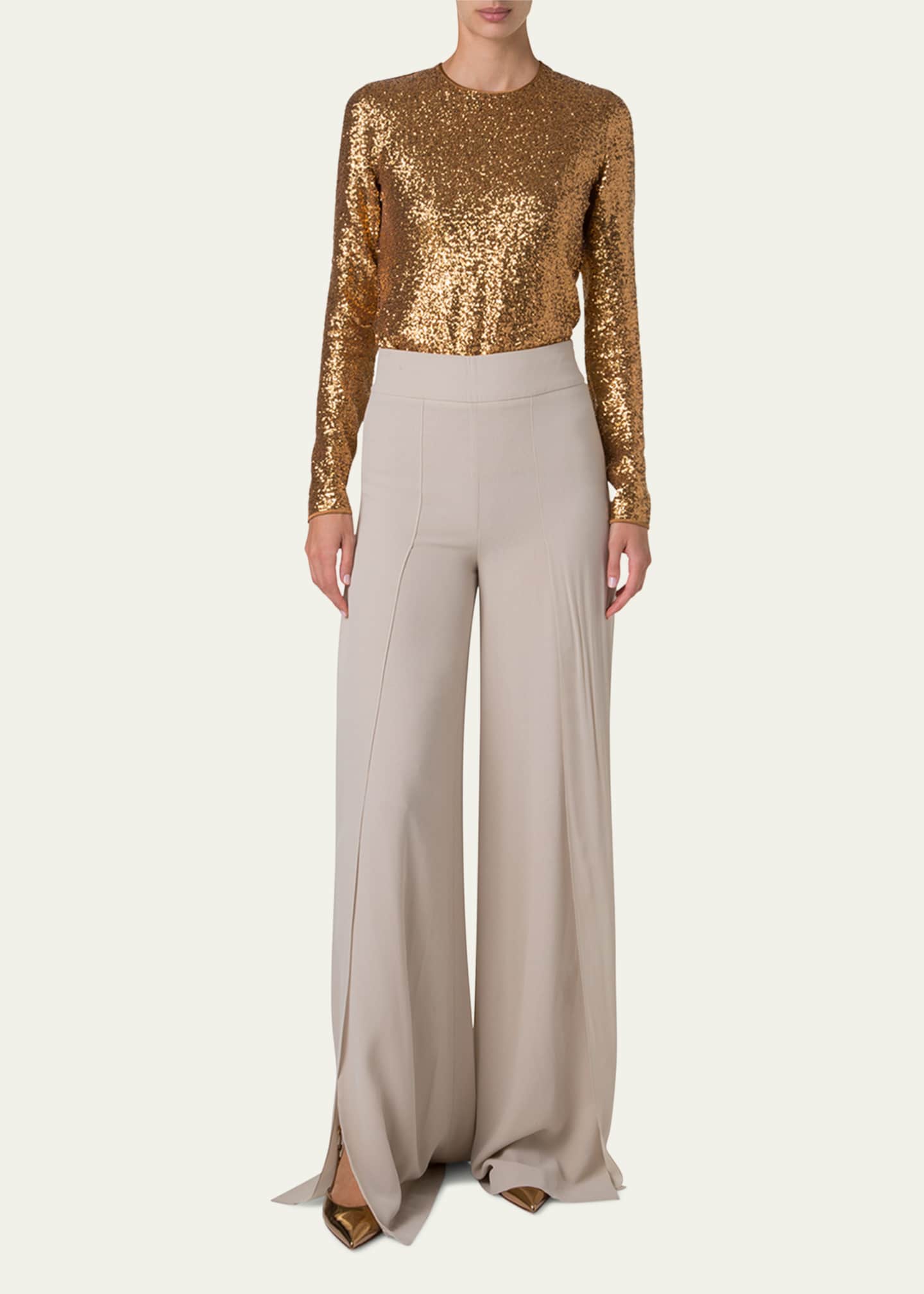 Akris Fellia Silk Georgette Wide-Leg Slit Pants Image 2 of 5
