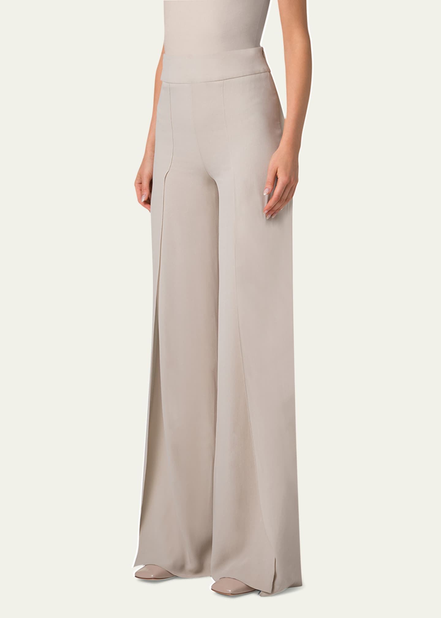 Akris Fellia Silk Georgette Wide-Leg Slit Pants Image 4 of 5