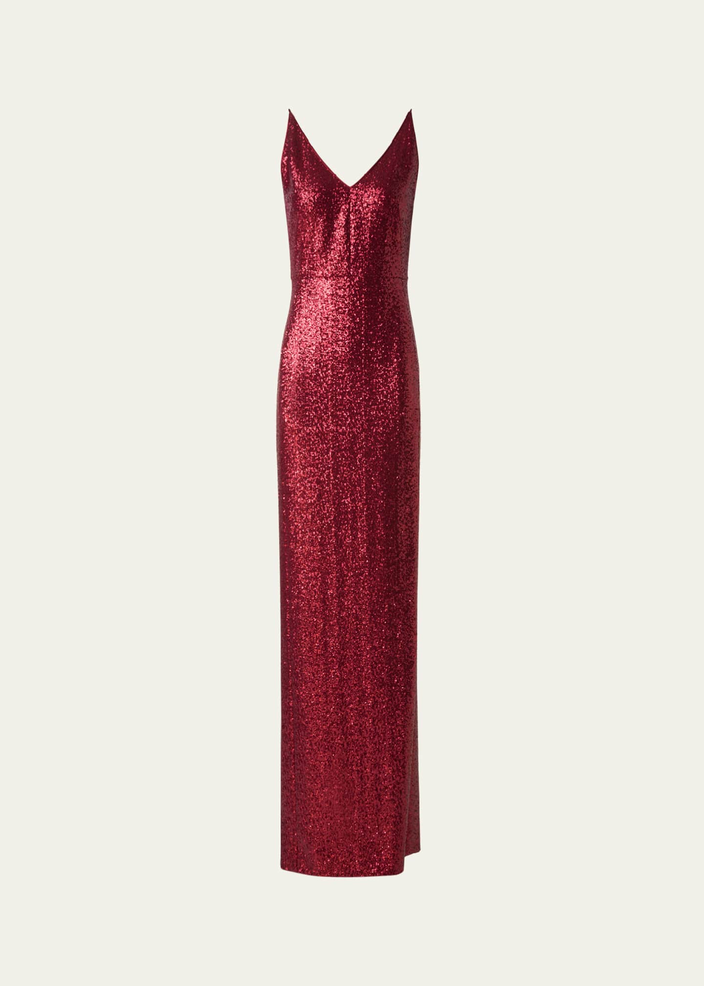 V-Neck Stretch Paillette Jersey Slit Gown