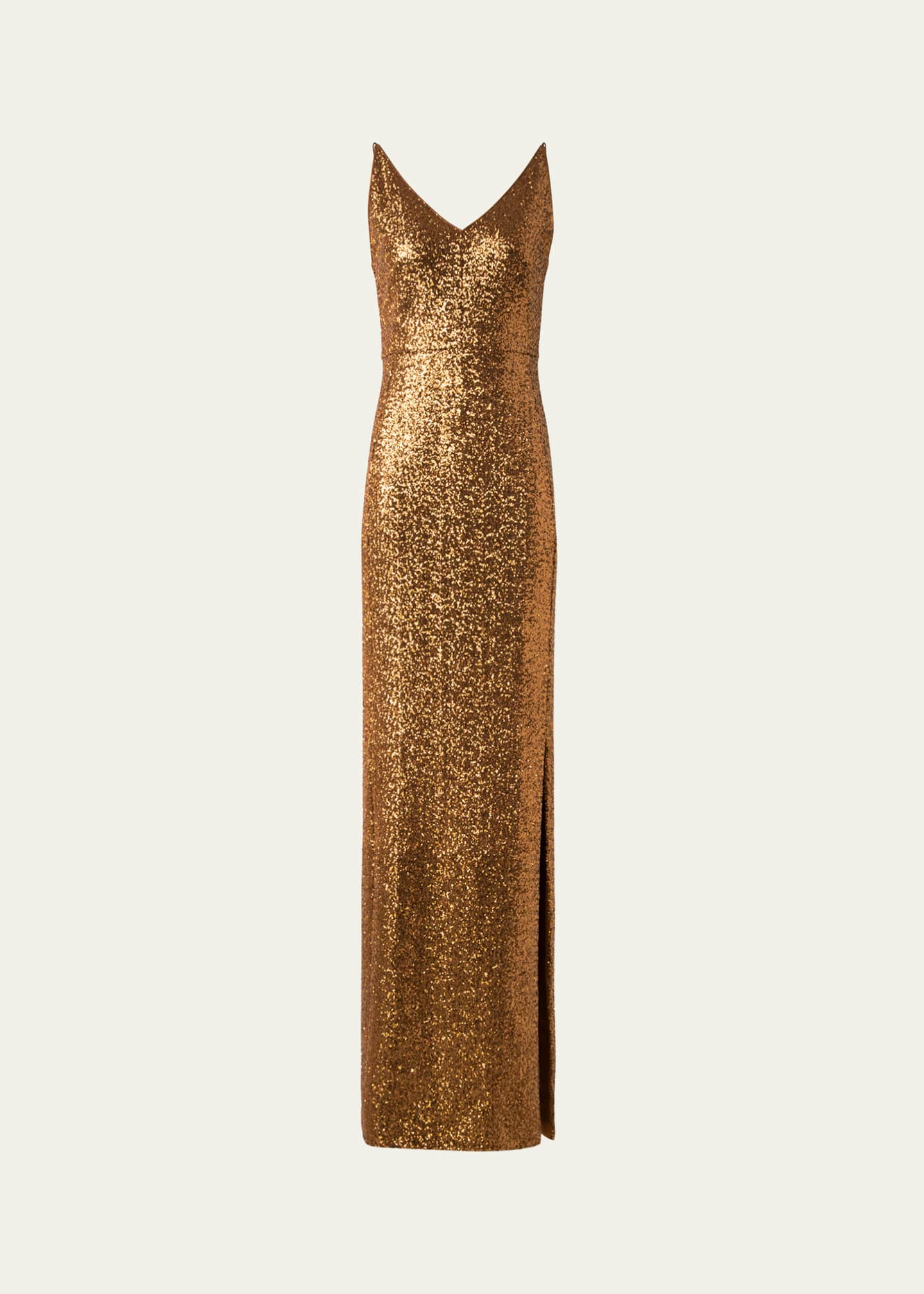 Akris V-Neck Stretch Paillette Jersey Slit Gown Image 1 of 5