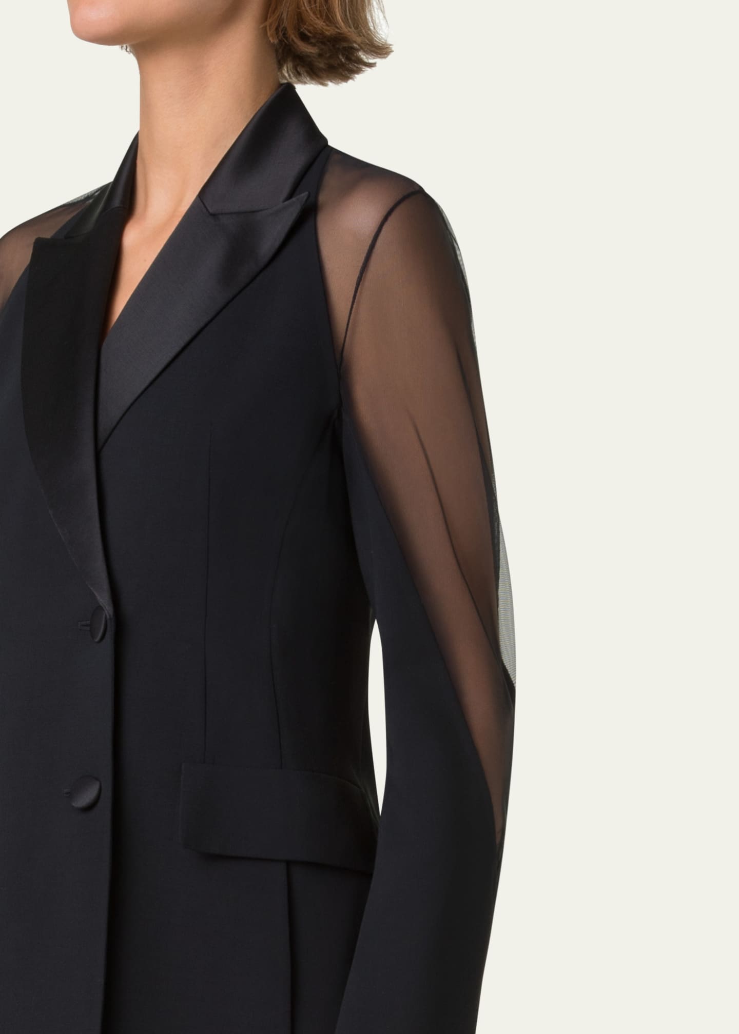 Y*u様 ADRER TR tailored double jacket Akris Nadine Tulle-Sleeve Wool Double Breasted Blazer
