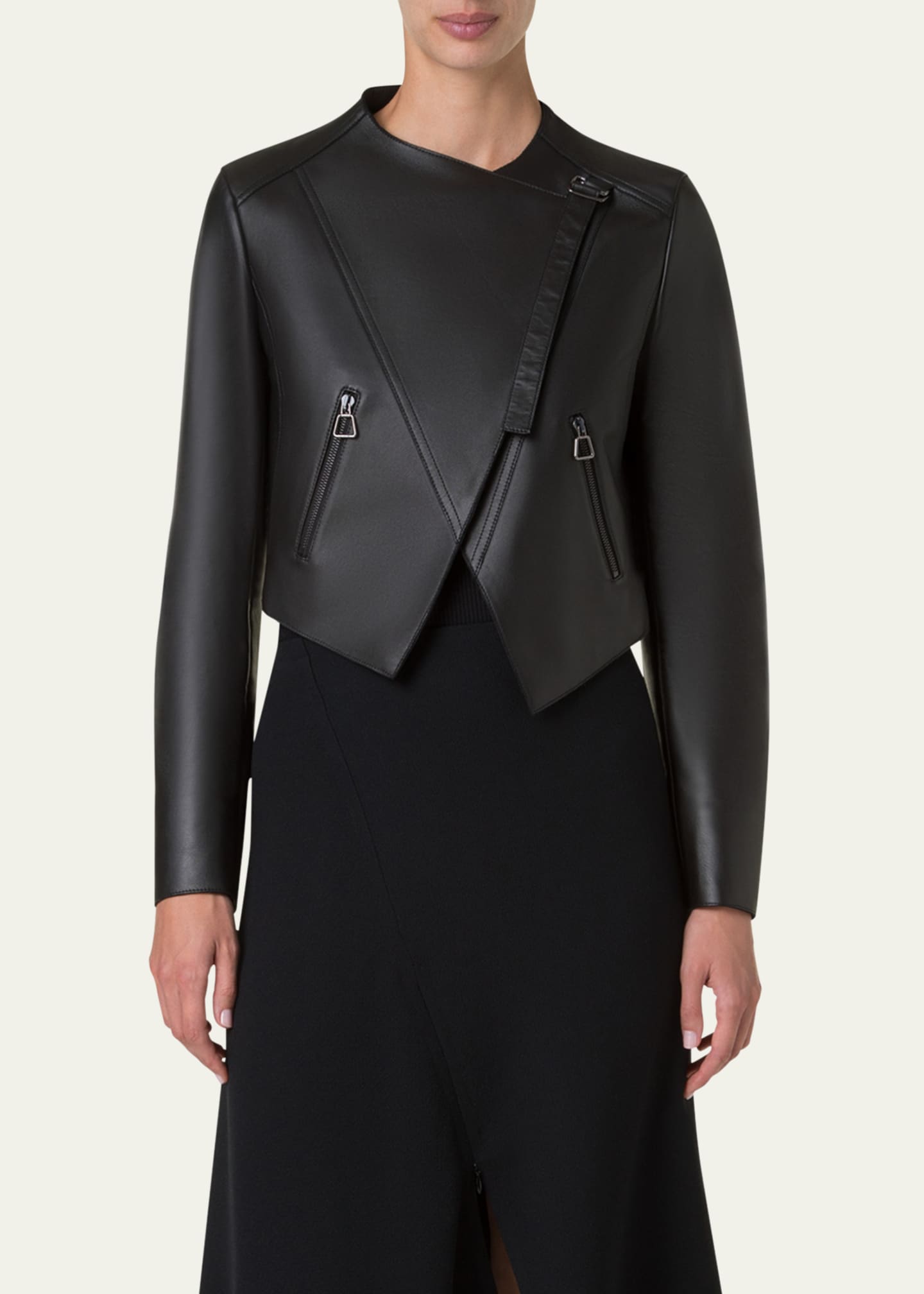 Akris Nappa Leather Crop Moto Jacket Image 4 of 5